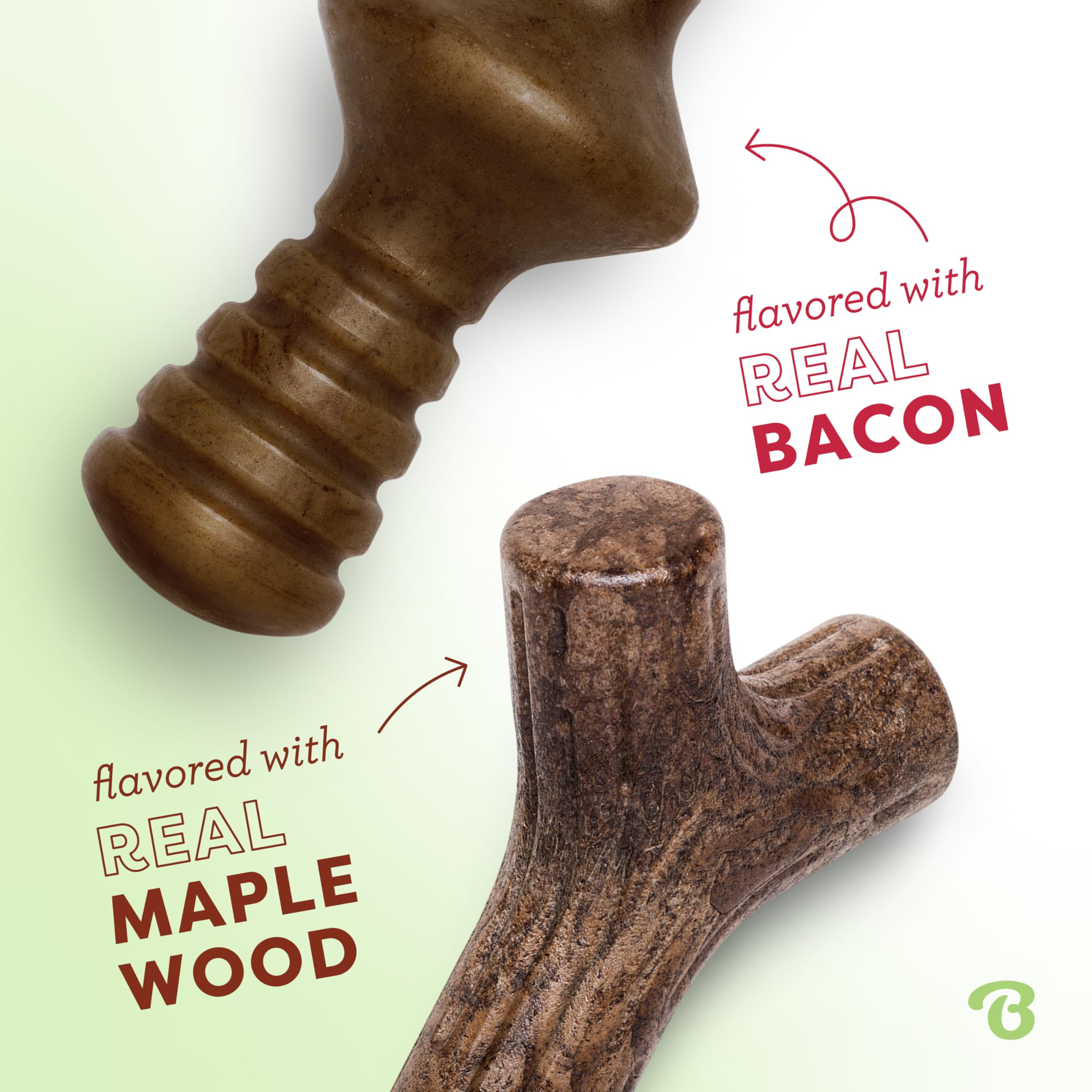 Benebone 2-Pack Maplestick/Zaggler Durable Dog Chew Toys, Real Maplewood, Real Bacon, Made In Usa Medium
