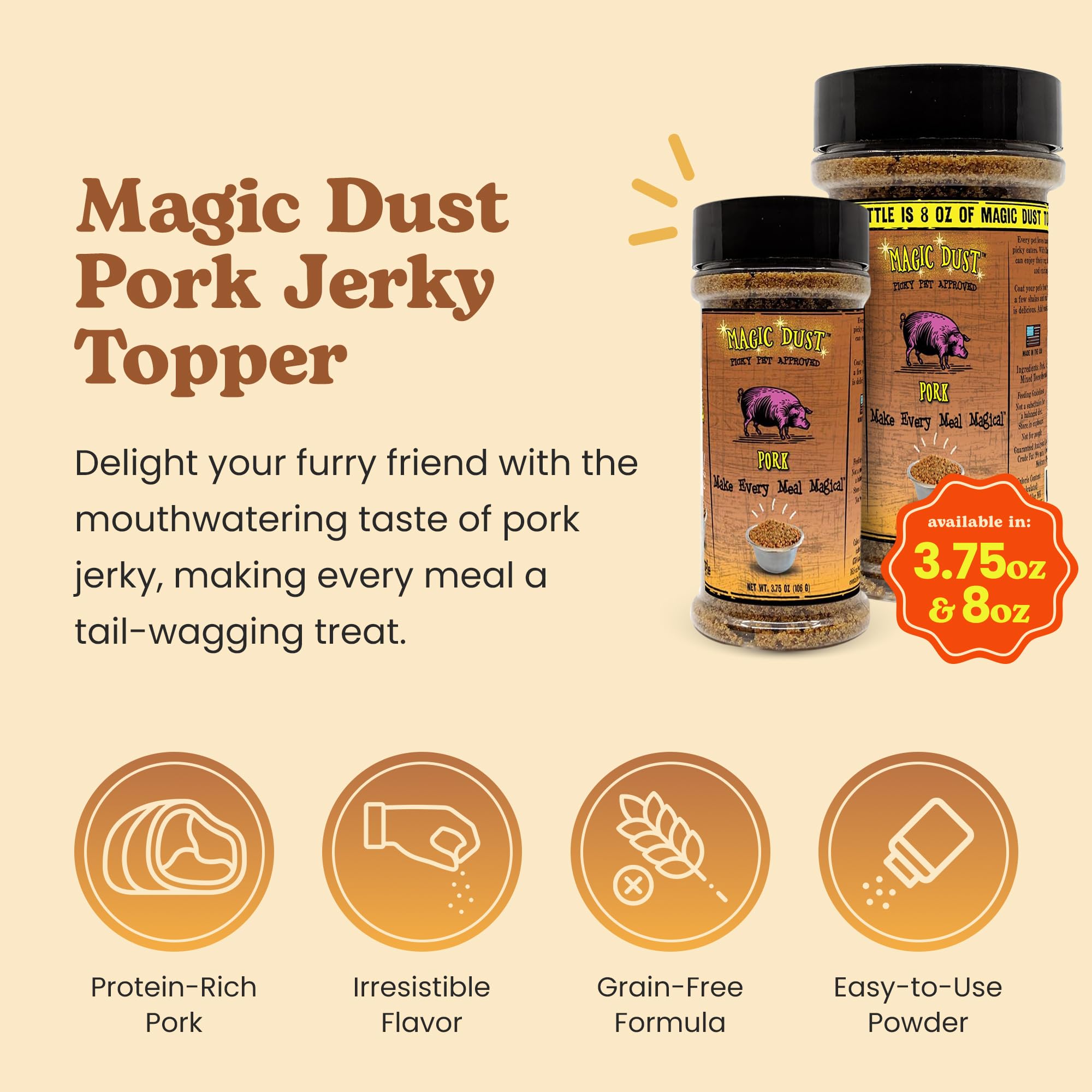 Wild Meadow Farms - Magic Dust Pork Jerky Topper, Single Protein Pet Food Topper for Dogs & Cats, Enhance Flavor & Elevate Mealt
