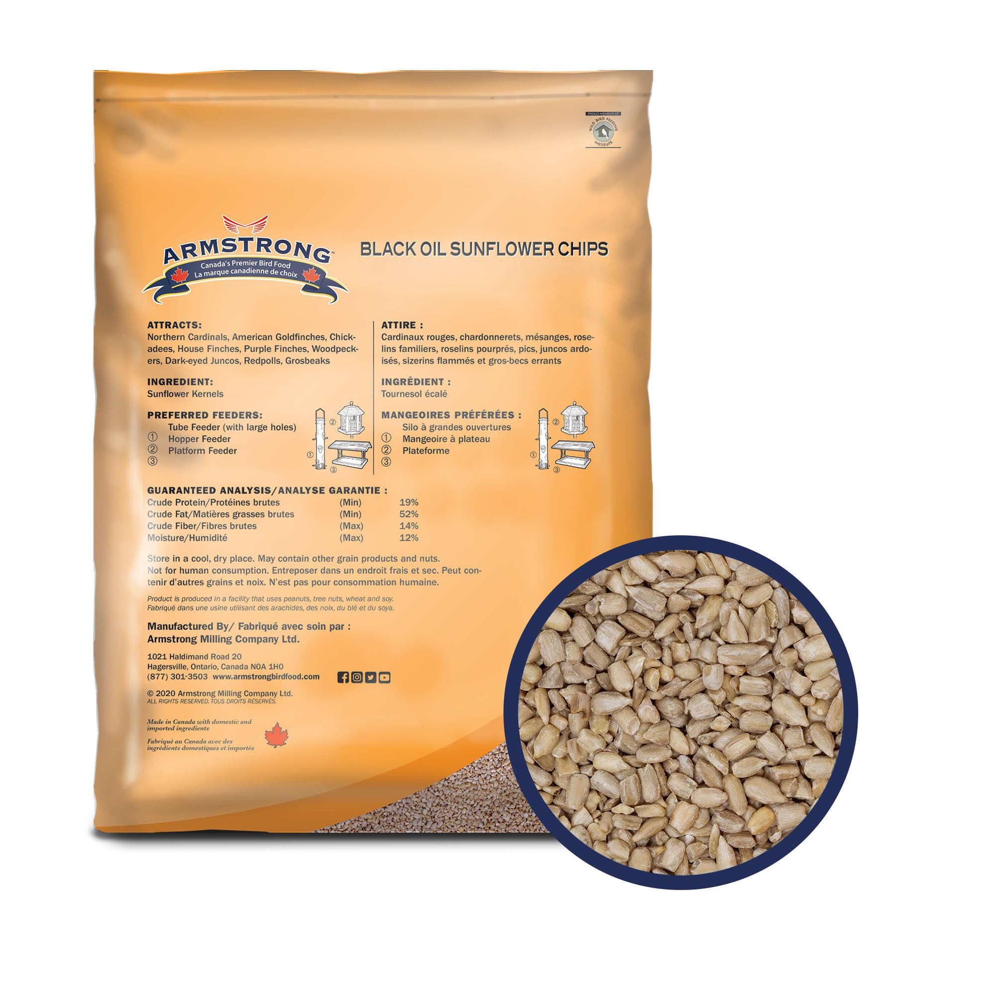 Armstrong Wild Bird Food Black Oil Sunflower Chips, 20 Pounds - for Northern Cardinals, American Goldfinches and Black-Capped Ch