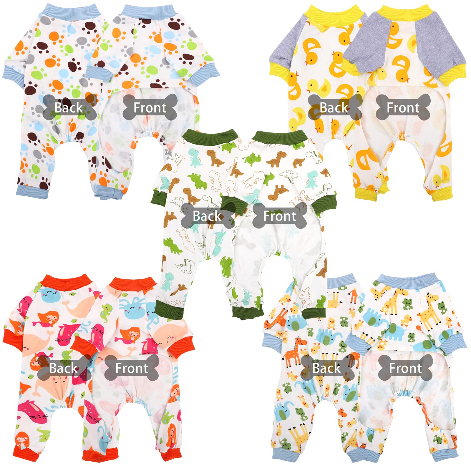 Uratot 5 Pieces Puppy Dog Pajamas Pet Jumpsuit Soft Puppy Rompers Pet Dog Cute Clothes Onesies Puppy Bodysuits For Pet Puppy Dog Cat, 5 Styles (Medium)