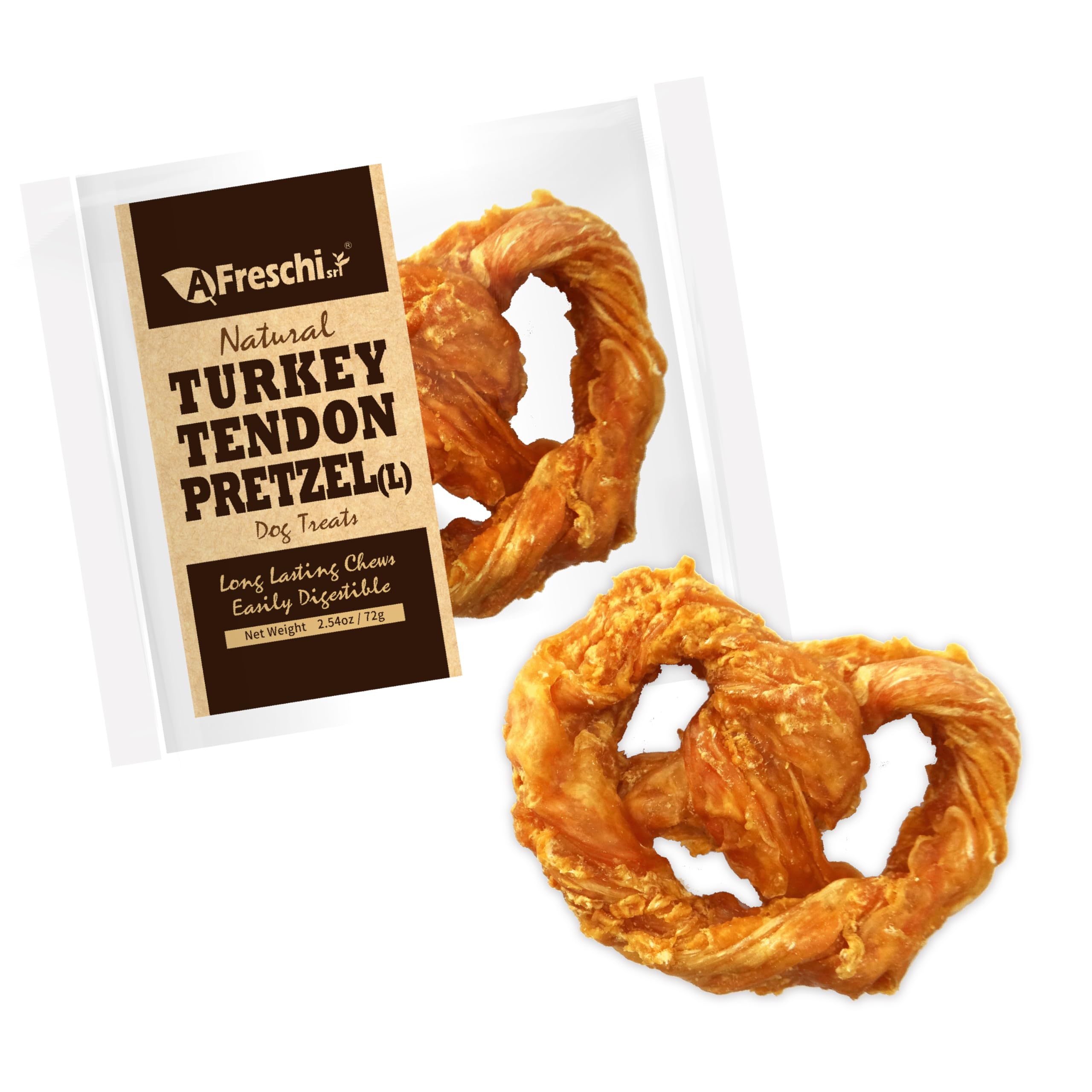 Afreschi Natural Turkey Tendon Pretzel (L) 1 Unit per Pack, Dog Treats for Signature Series, All Natural Human Grade Puppy Chew,