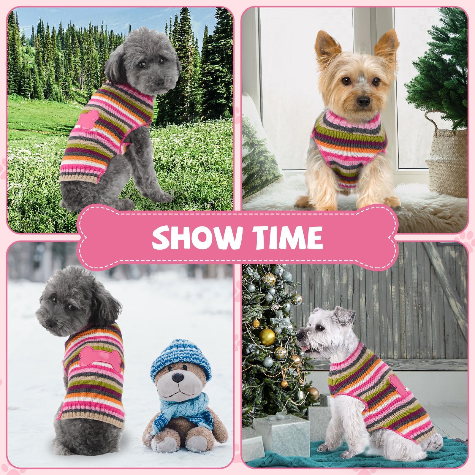 Hrttsy Cute Dog Sweater Soft Warm Striped Winter Dog Clothes Valentines Funny Pink Bone Knitwear Pet Apparels Sleeveless Puppy S