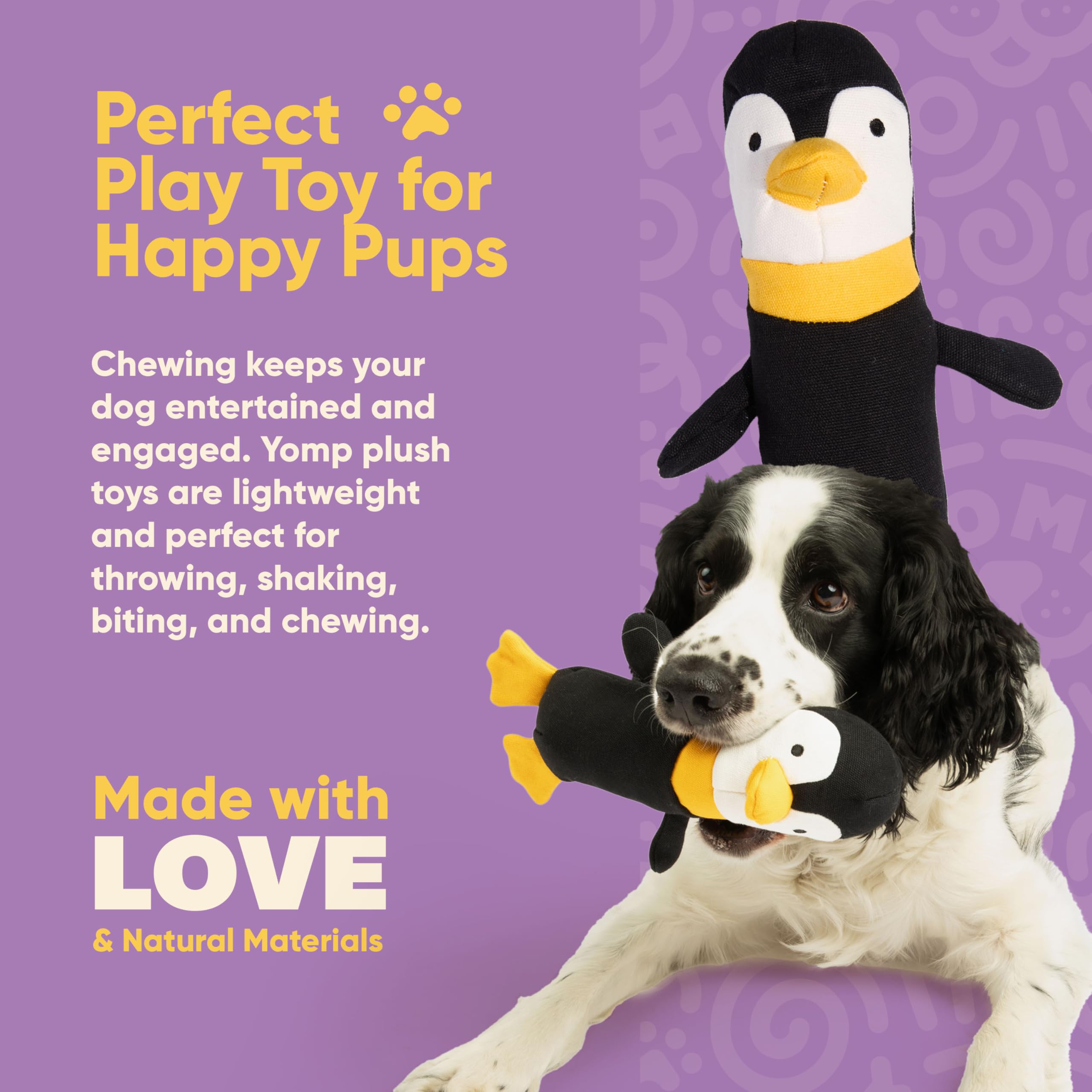 Yomp Penguin Dog Toy - Durable Plush Chew Toy With Natural Canvas And Crinkle Paper - Interactive Stuffed Animal For Dogs (Waddl