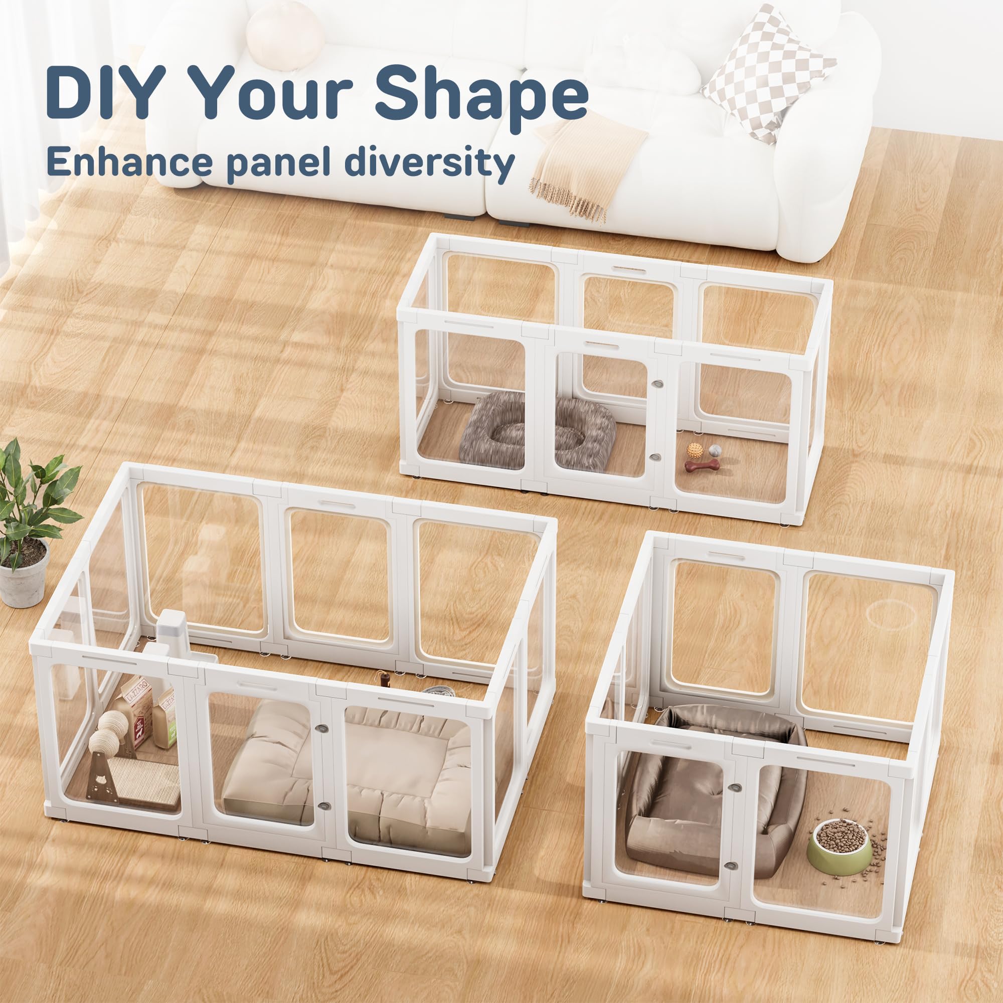 Jalove Dog Playpen, 24'' Acrylic Plastic Pet Playpen With Door, Puppy Playpen, Indoor Dog Pen, Foldable, Customizable, White 2 P