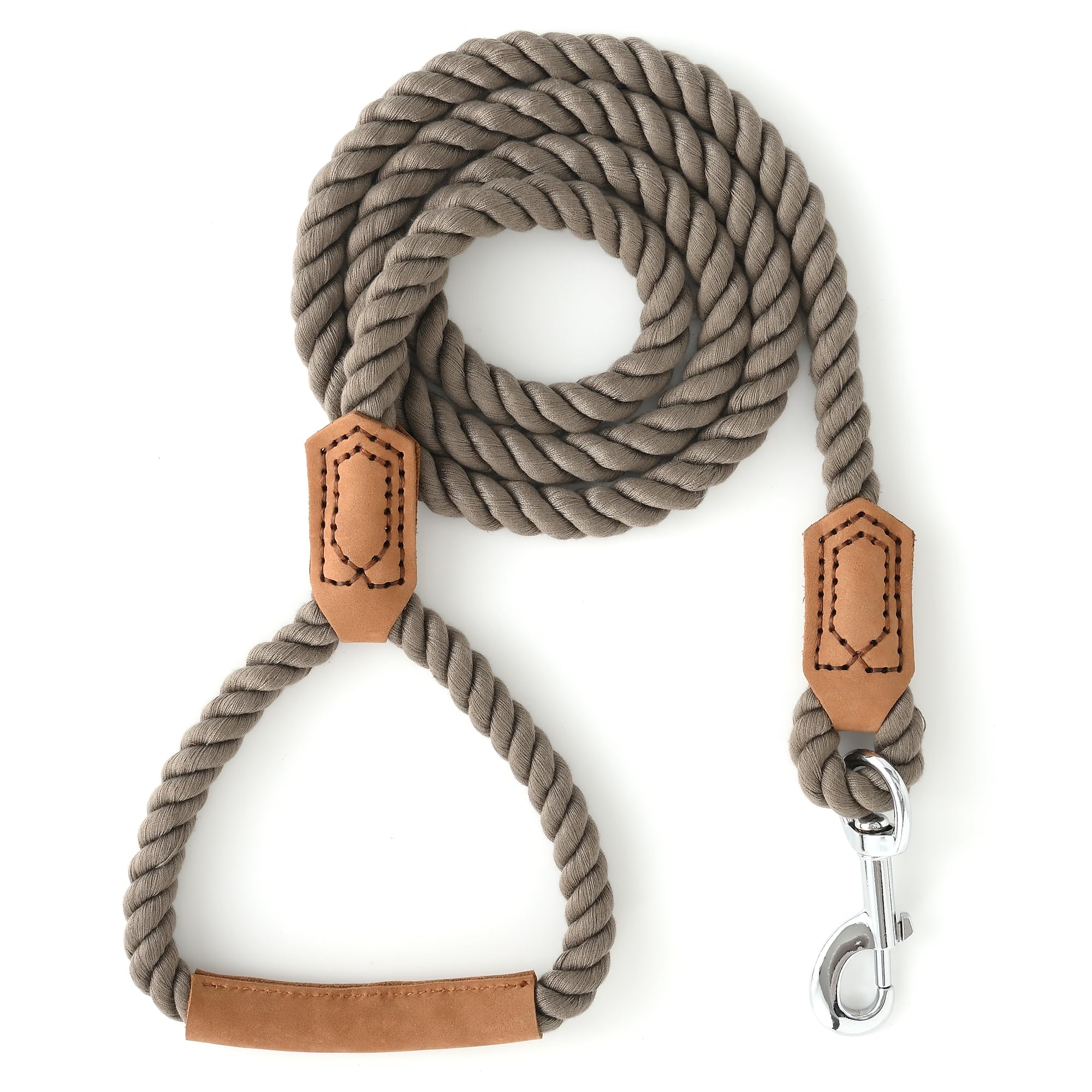 Mile High Life Dog Leash, Braided Cotton Rope Leashes With Leather Handle - Heavy Duty Metal Clasp, 4Ft, 1/2'' Thick - Wedding, 