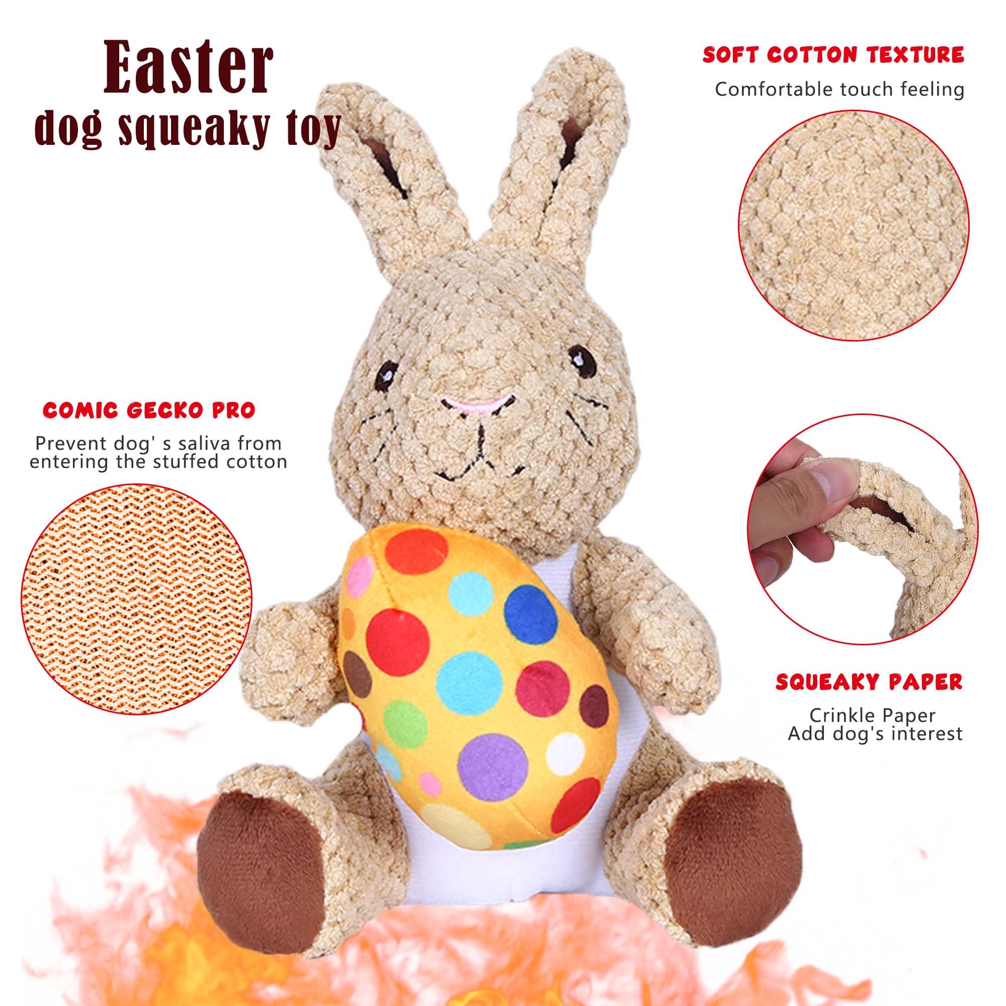 Wonfly Easter Dog Squeaker Toys (2 Pcs), Rabbit & Eggs - 8.5In Plush Dog Toy With Squeaker, Cotton Material, Daily Entertainment