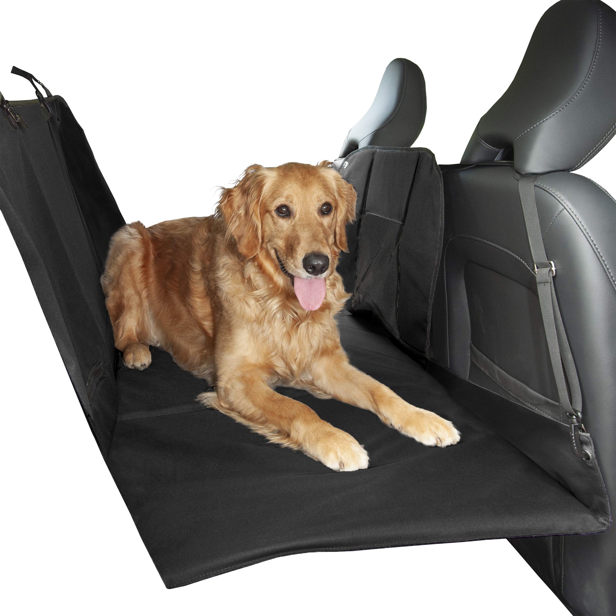 Furhaven Deluxe Multi-Panel Hard Bottom Platform Bridge Backseat Protector w/ Travel Bag - Black, One Size