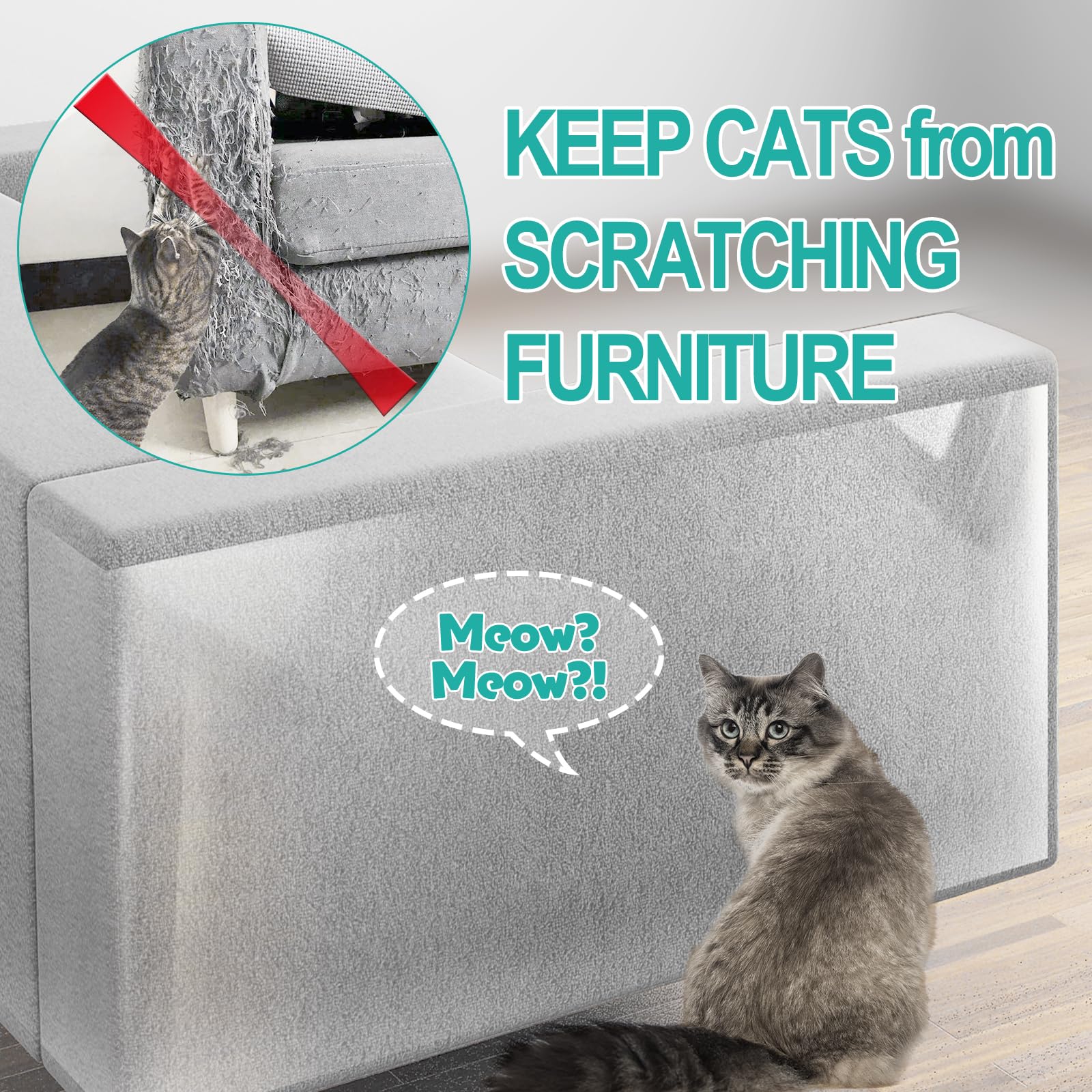 Lovinch [Thicken Vinyl] Anti Cat Scratch Furniture Protector, Single-Sided Sticky Couch Protector For Cats, Flexible Couch Corne
