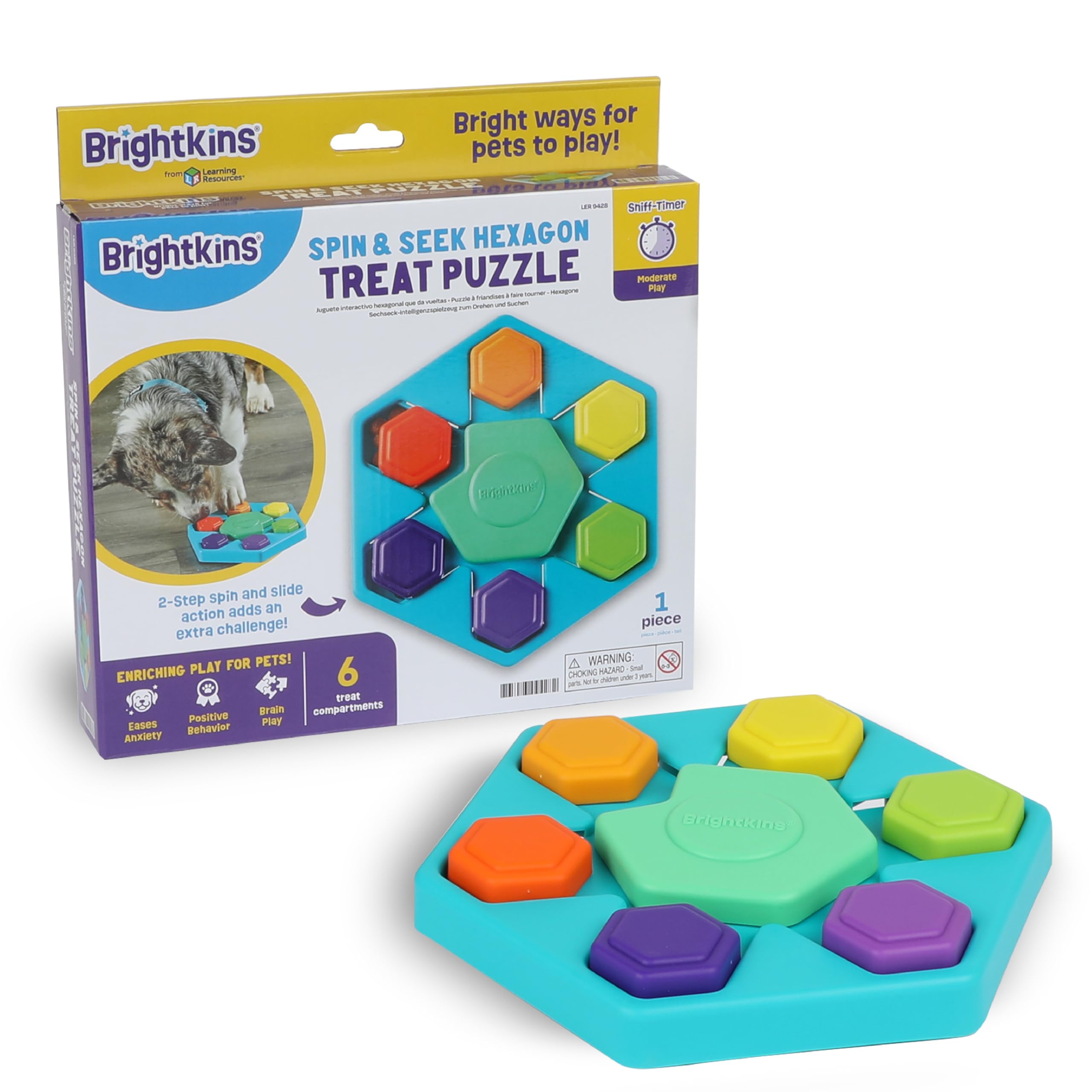 Brightkins Spin & Seek Hexagon Treat Puzzle - Interactive Dog Toys, Puzzle Feeder for Small and Large Dogs, Enrichment Toy Puzzl