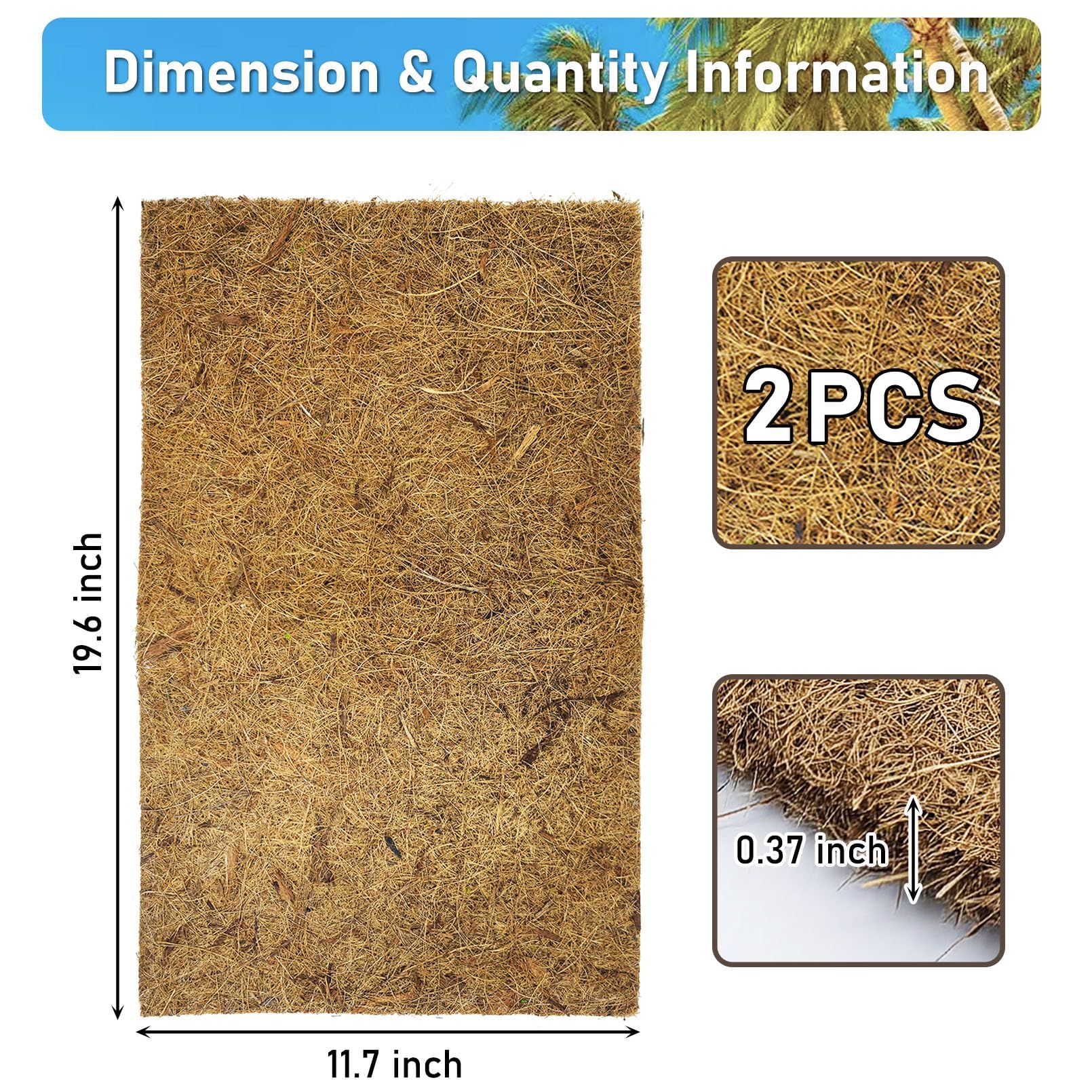 Pivby 2 Pcs Reptile Carpet, Natural Coco Coir Mat (19.6' X 11.7'), Coconut Fiber Substrate Pet Terrarium Liner For Bearded Dragon Tortoise Habitat Lizards Turtles Snakes Iguana Hermit Crab
