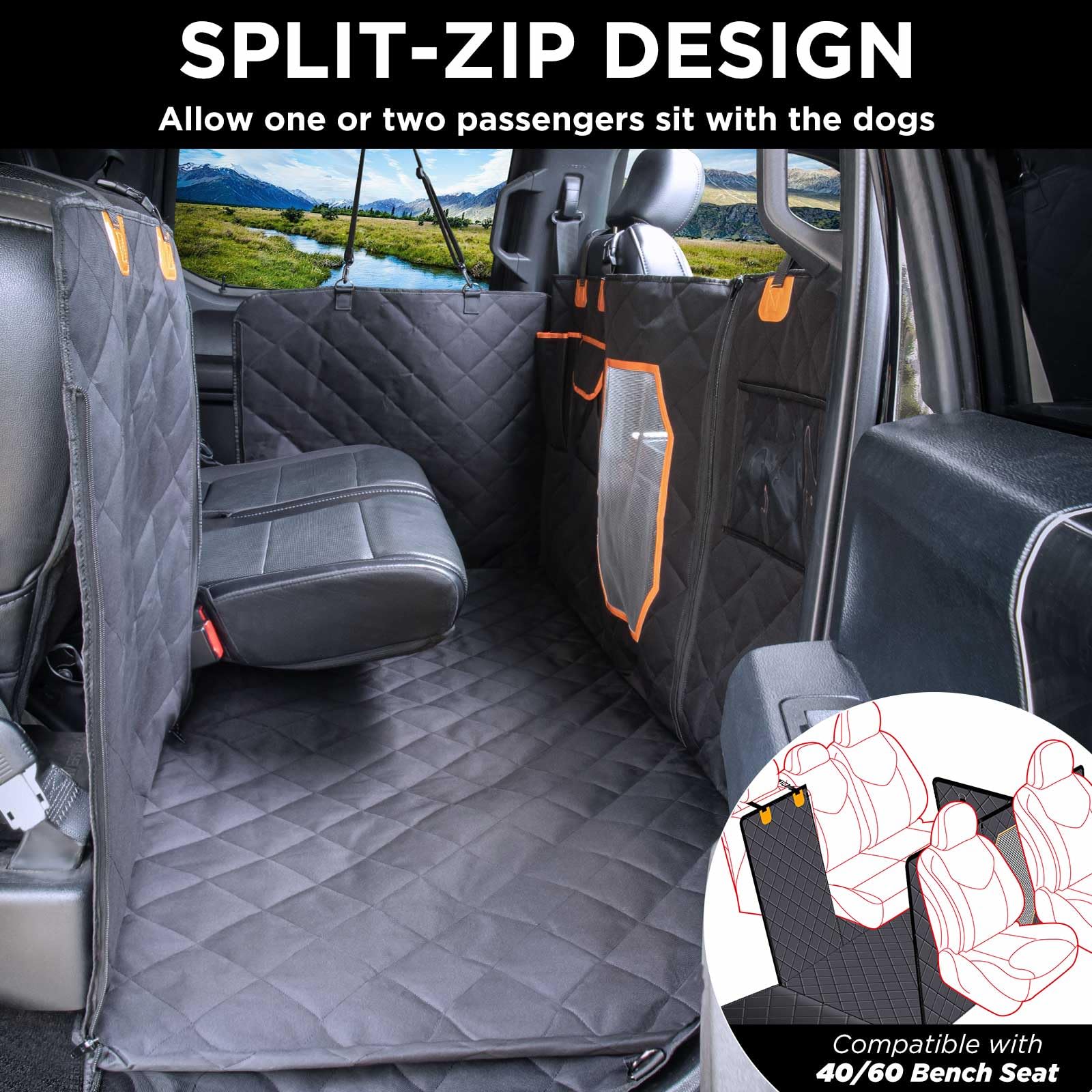 Itnast Xl Dog Seat Cover For Truck, Waterproof Dog Floor Hammock For Crew Cab Trucks With Mesh Window, Heavy Duty Scratch-Proof