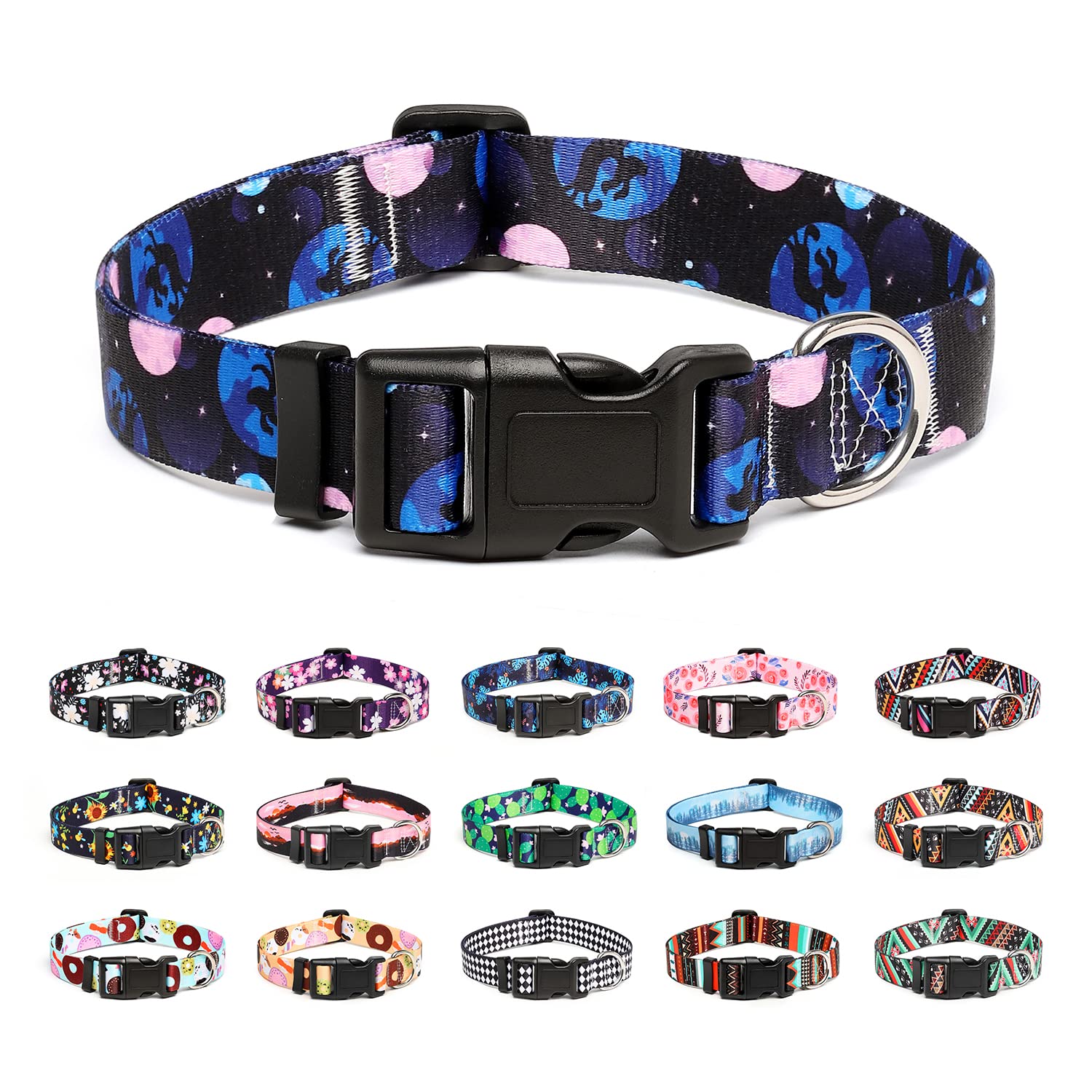Mercano Adjustable Dog Collar - Special Design Patterns, Soft Nylon Comfortable Durable Pet Collar For Small Medium Large Dogs (S, Night Sky)