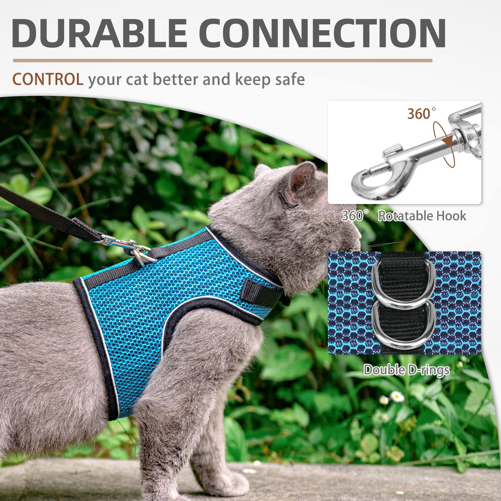 Pupteck Soft Mesh Cat Vest Harness And Leash Set Puppy Padded Pet Harnesses Escape Proof For Cats Small Dogs (X-Large, Lake Blue)