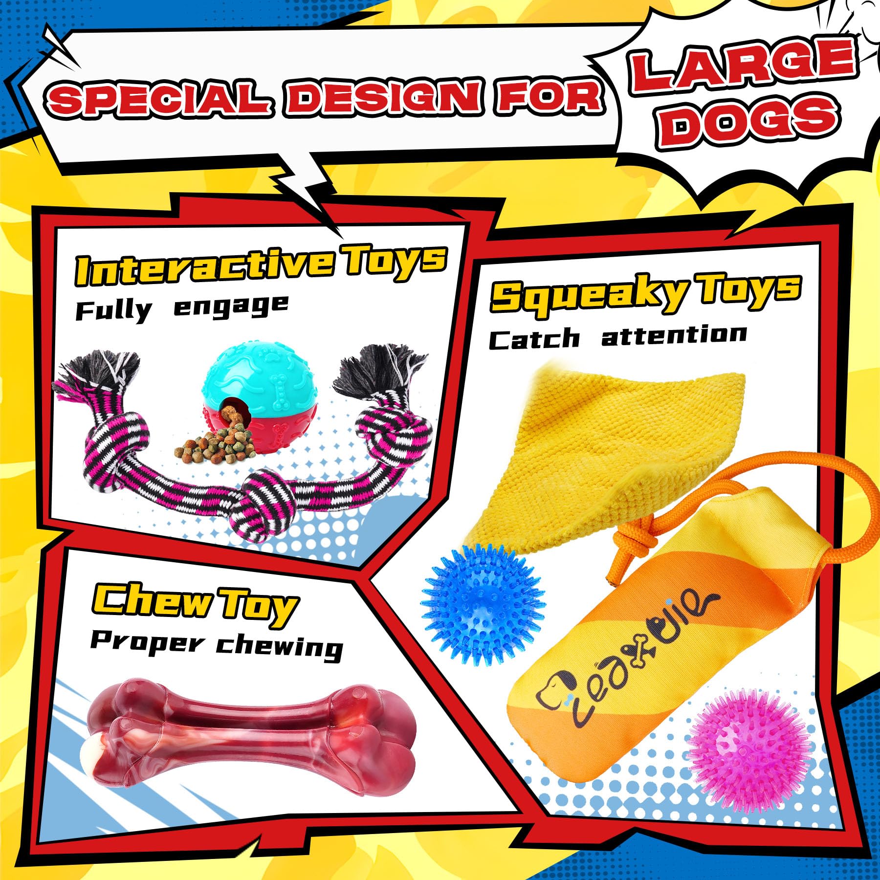 Zeaxuie 12 Pack Heavy Duty Various Dog Chew Toys Pack For Aggressive Chewers - Includes Large Rope Toy, Squeaky Toys & Indestruc