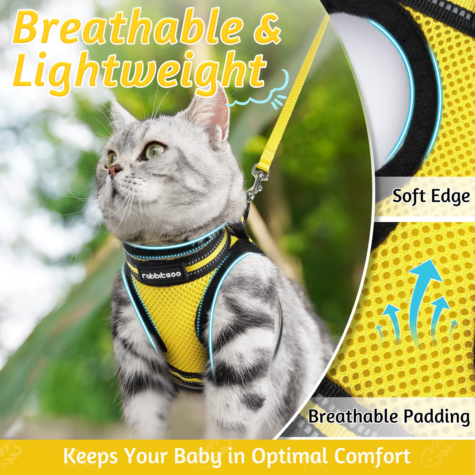 Rabbitgoo Cat Harness And Leash Set For Walking Escape Proof, Adjustable Soft Kittens Vest With Reflective Strip For Cats, Comfo