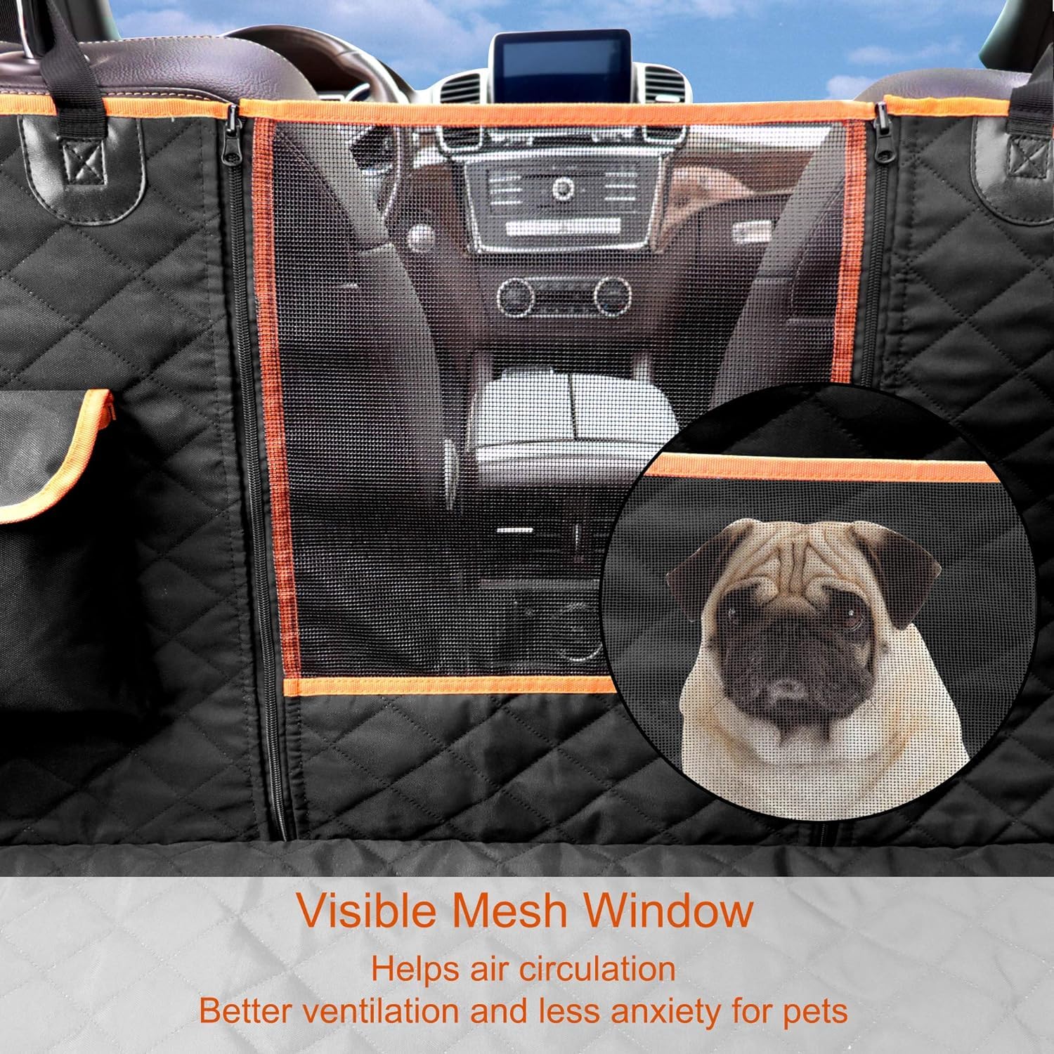 Femuar Dog Car Seat Cover, Waterproof Nonslip Pet Seat Cover For Back Seat With Storage Pockets Mesh Visual Window, Scratch Proo