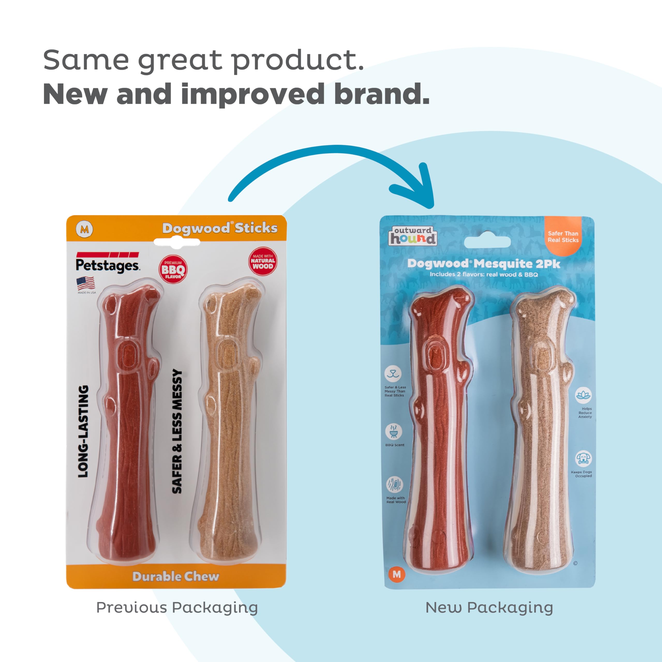 Petstages Dogwood Durable Dog Chew Toys, Real Wood & Mesquite, 2-Pack, Medium