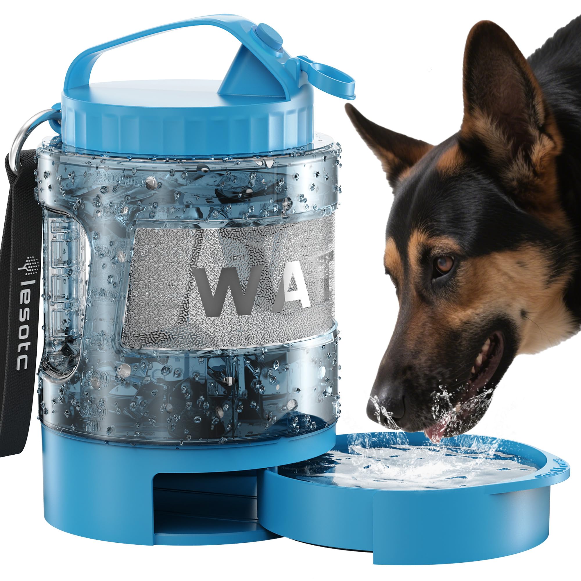 Dog Water Bottle Travel Portable - 77oz Large Travel Water Bowl Dispenser for Dogs Camping Essentials Hiking Beach Road Trip Par