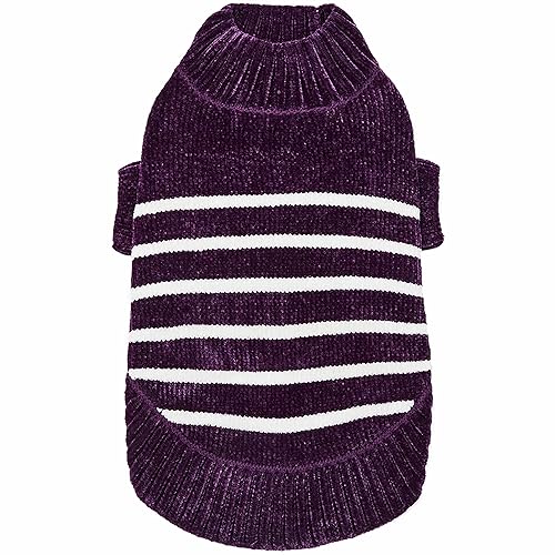 Blueberry Pet Cozy Soft Chenille Classy Striped Dog Sweater In Dark Plum, Back Length 12', Pack Of 1 Clothes For Dogs