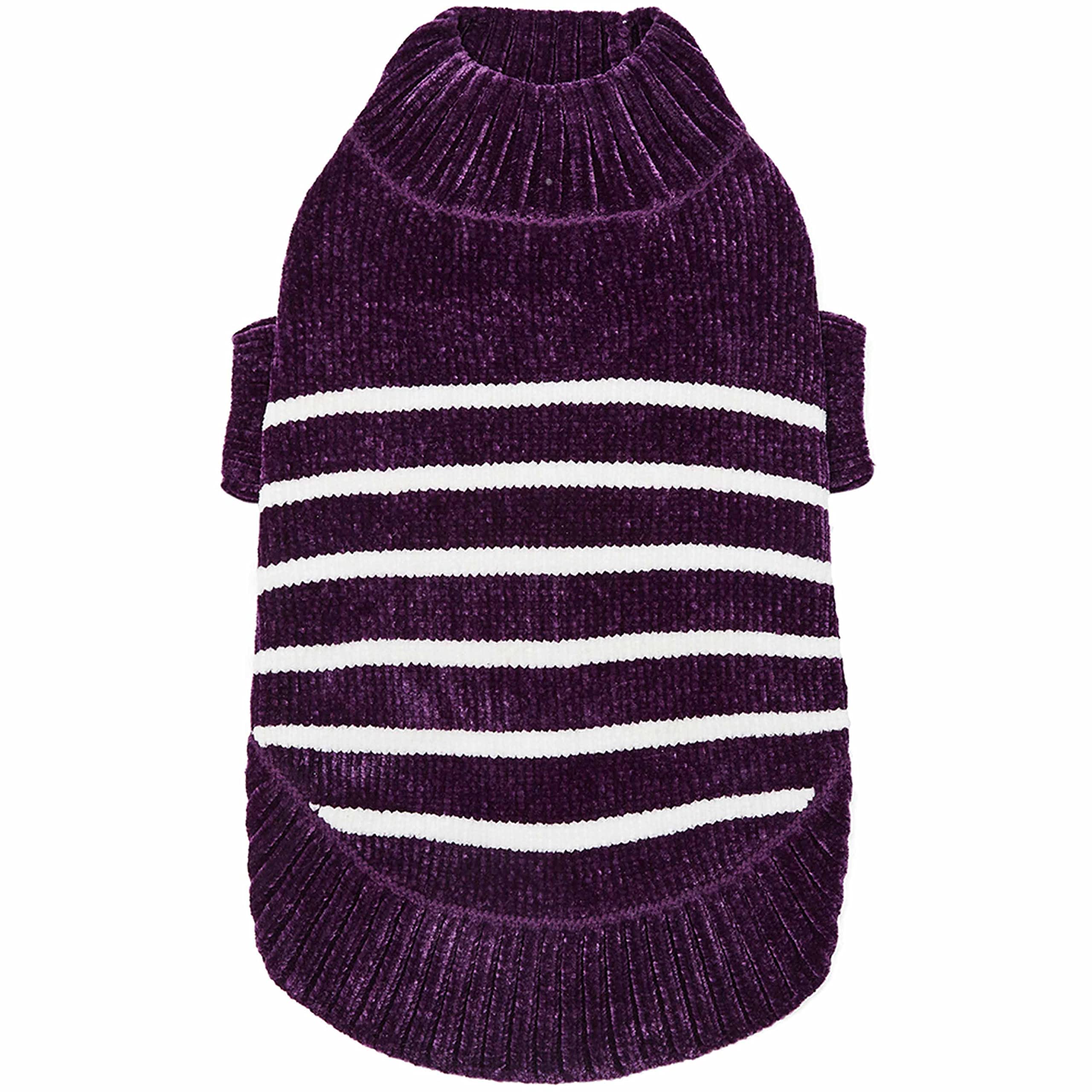 Blueberry Pet Cozy Soft Chenille Classy Striped Dog Sweater In Dark Plum, Back Length 18', Pack Of 1 Clothes For Dogs