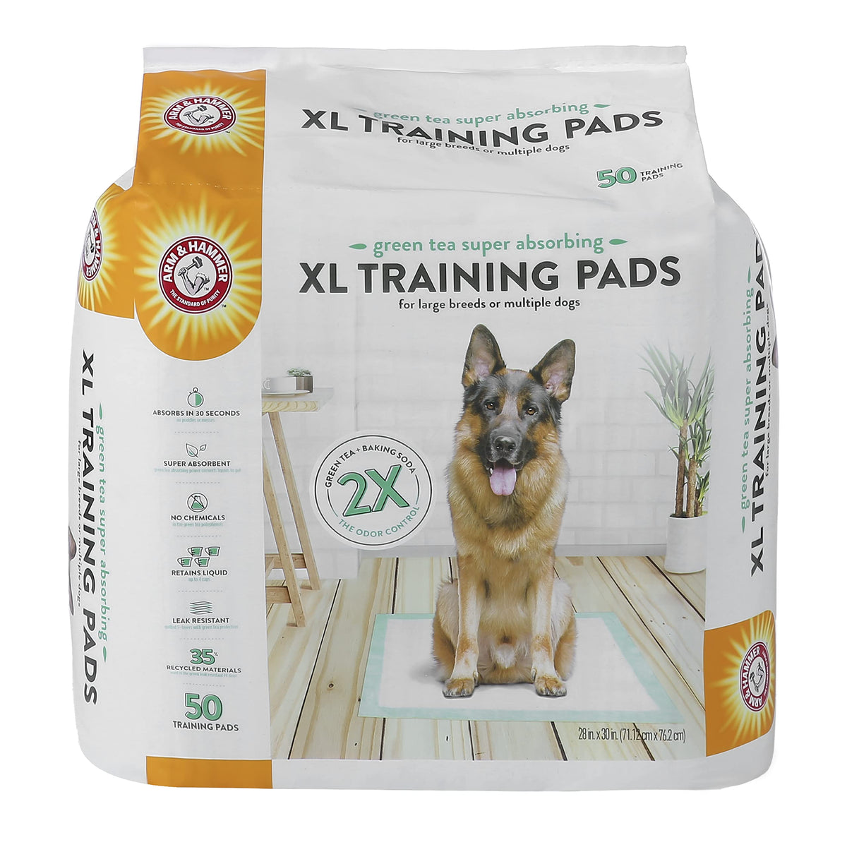 Arm & Hammer Green Tea Pet Training Pads 50-Ct Dog Training Pads With Super Absorbing Green Tea And Arm & Hammer Baking Soda For