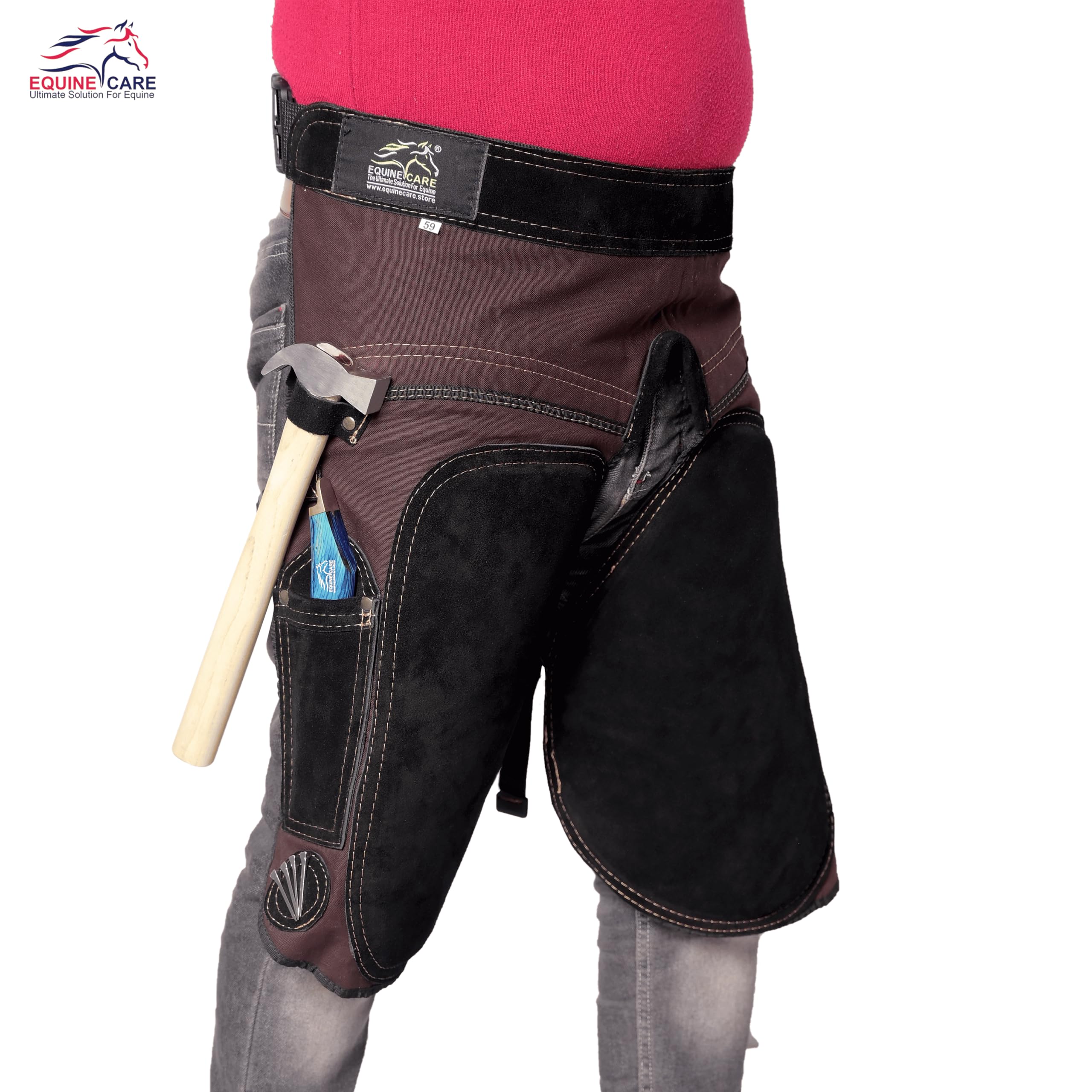 Equine Care Womens Farrier Apron Chaps - 2Mm Cowhide Suede Leather, 500 Gsm Canvas, 23'' Length, Adjustable Waist (28-52''), Amb