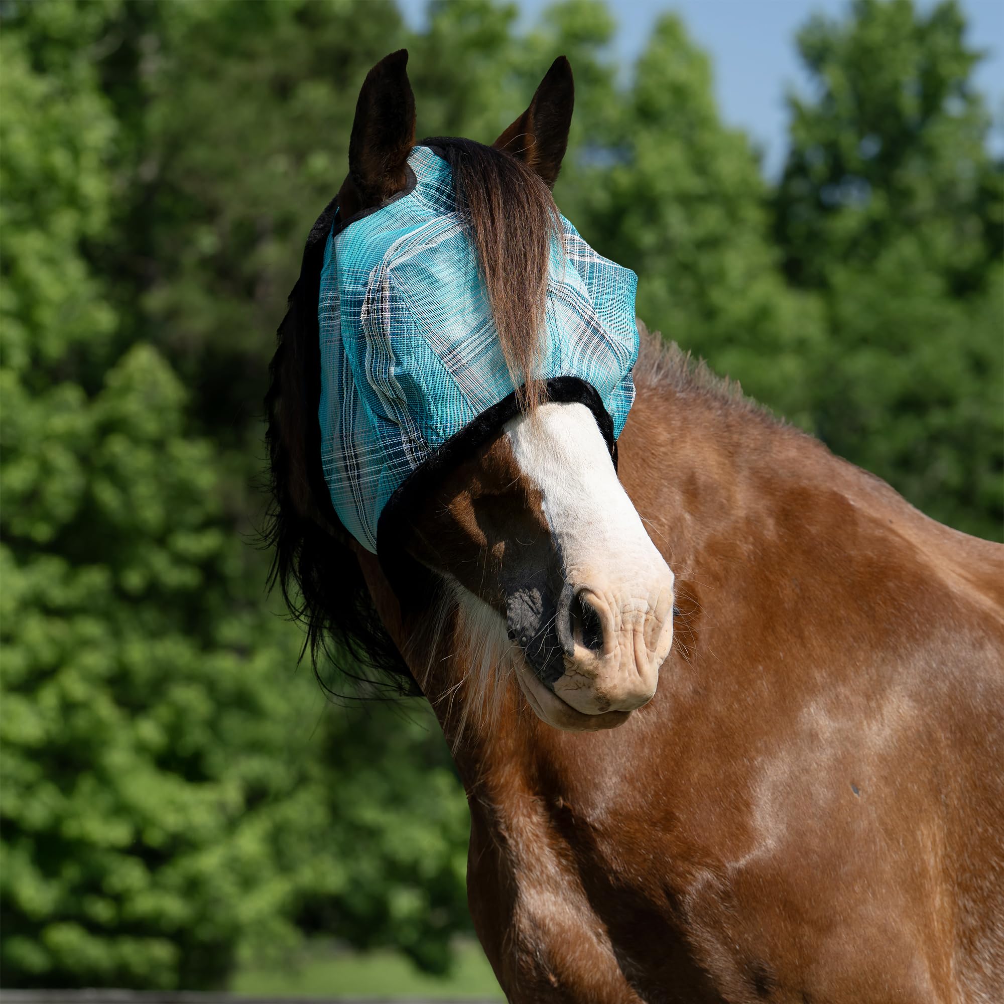 Kensington UV Fly Mask with Fleece Trim - Protective Mask with Dual Ear Opening Size: XXL Color: 2021-Atlantis