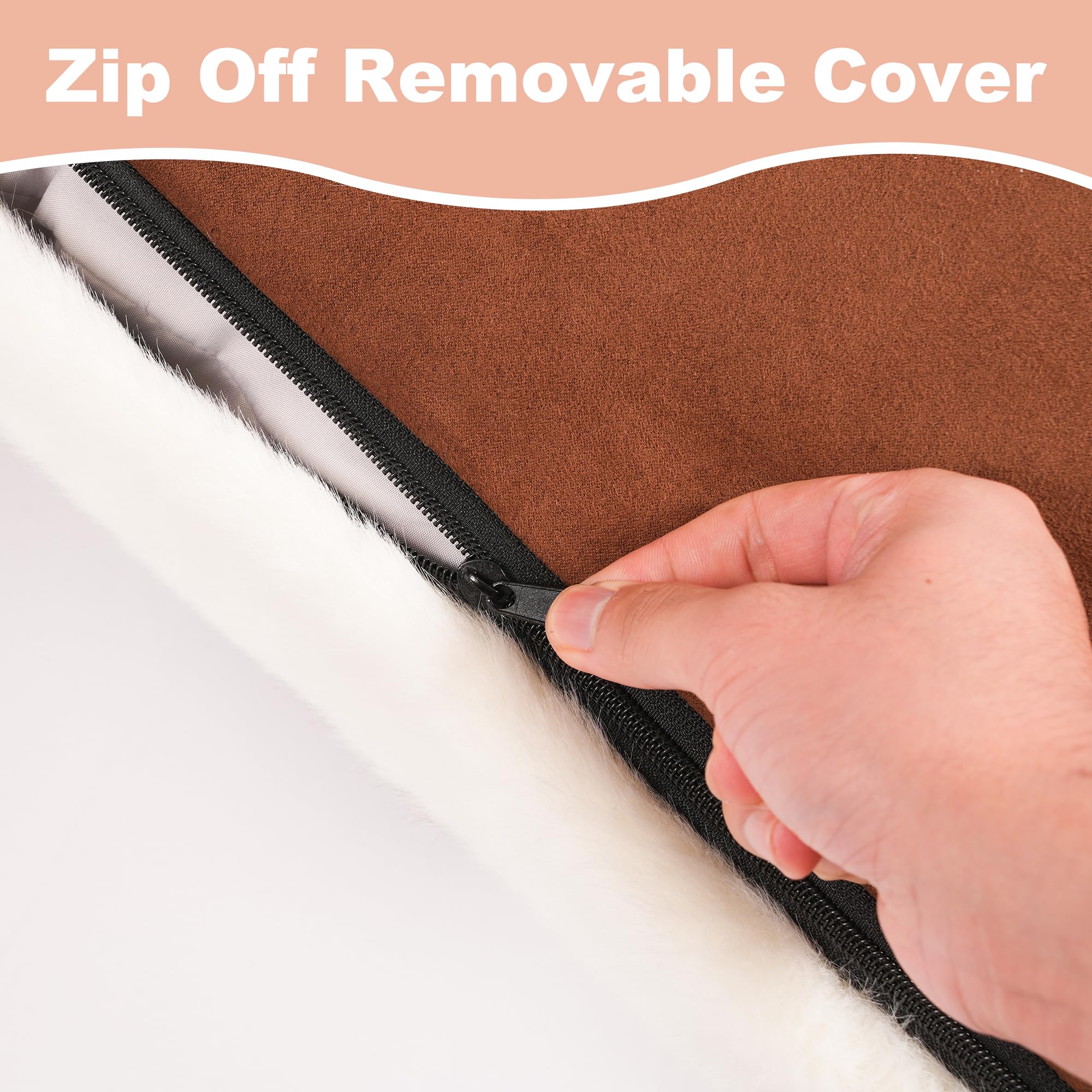 Bedfolks Waterproof Crate Bed, Plush Dog & Cat Bed With Removable Washable Cover, Faux Fur Kennel Pad, 17''X12'', Cow Print