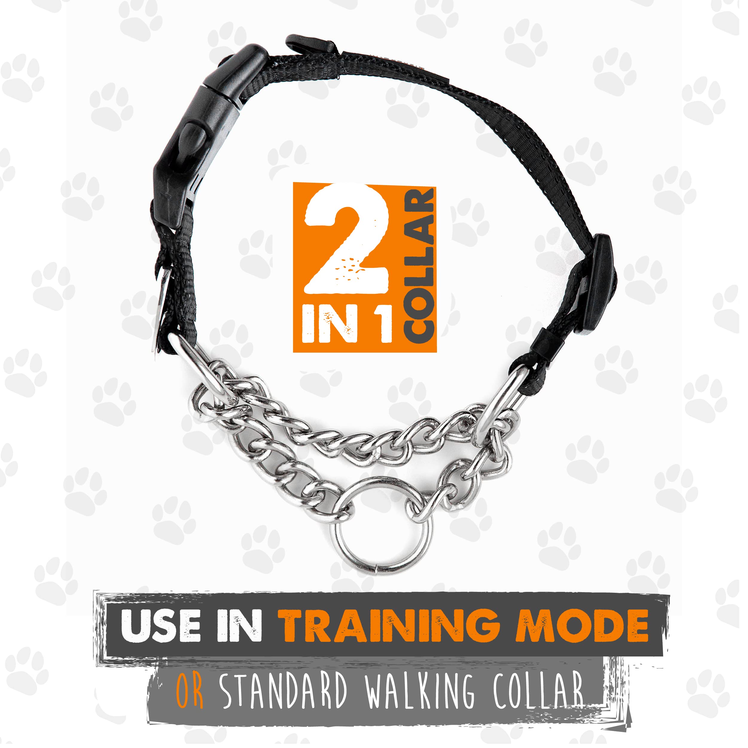 Mighty Paw Martingale Dog Collar 2.0 - Trainer Approved, Nylon, Small, Black, Model 4346830742, Limited Slip with Stainless Steel Chain