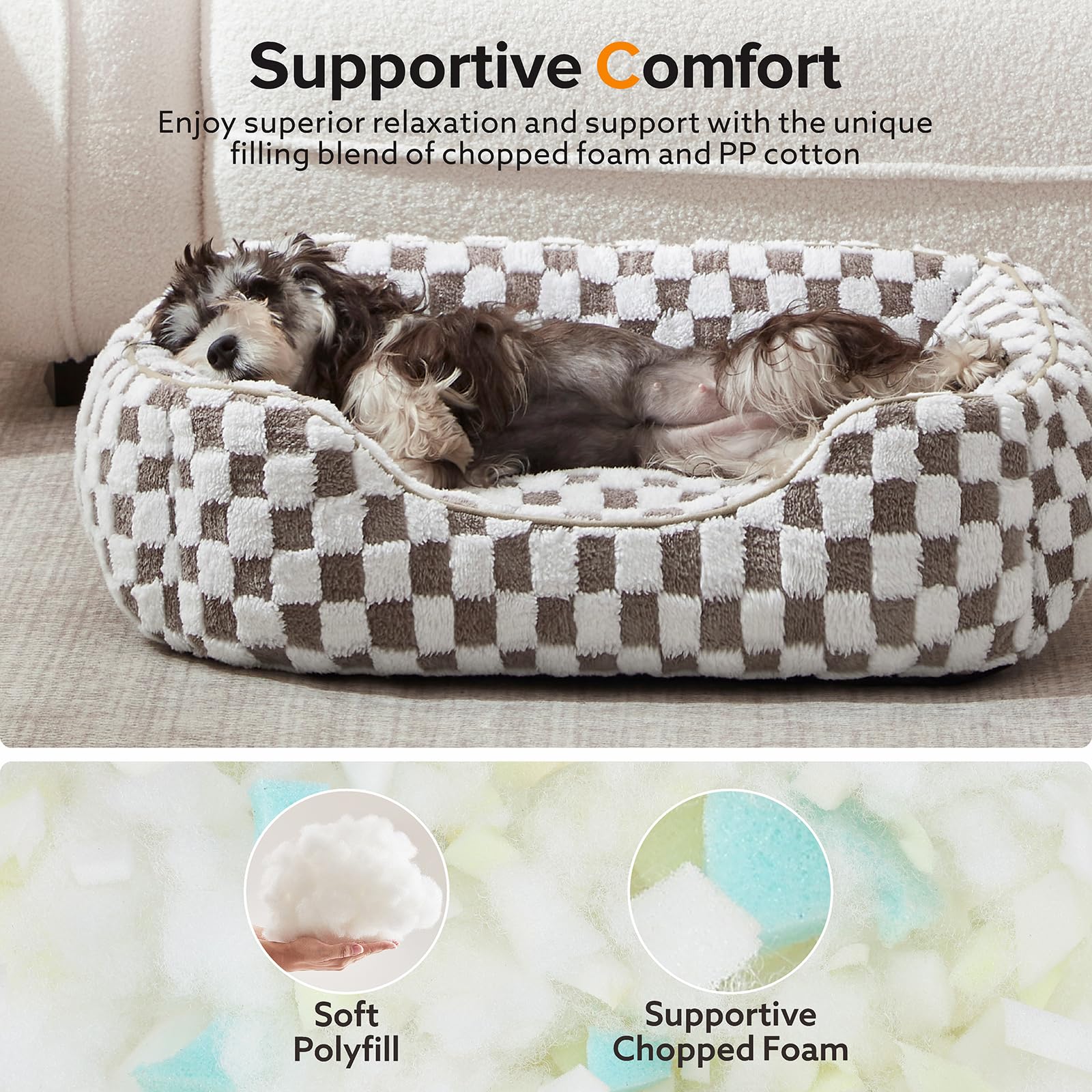 Joejoy Dog Bed For Medium Small Dogs - Rectangle Orthopedic Dog Sofa Bed, Cute Modern Puppy Bed With Jacquard Shaggy Plush & Ant