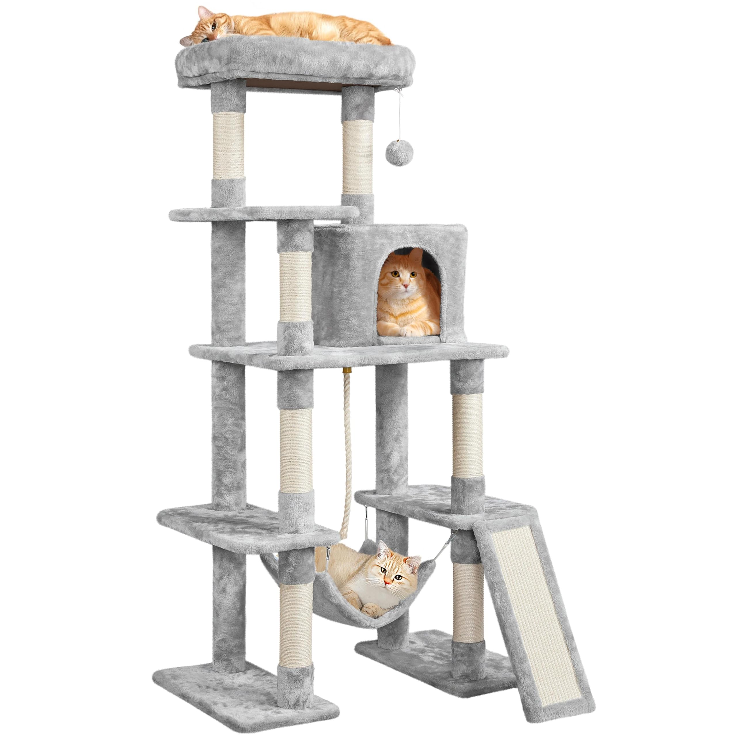Yaheetech Cat Tree Tower 54in, Multi-Level Pet Stand Furniture with Extended Platform Hammock Scratching Posts Condo for Large C