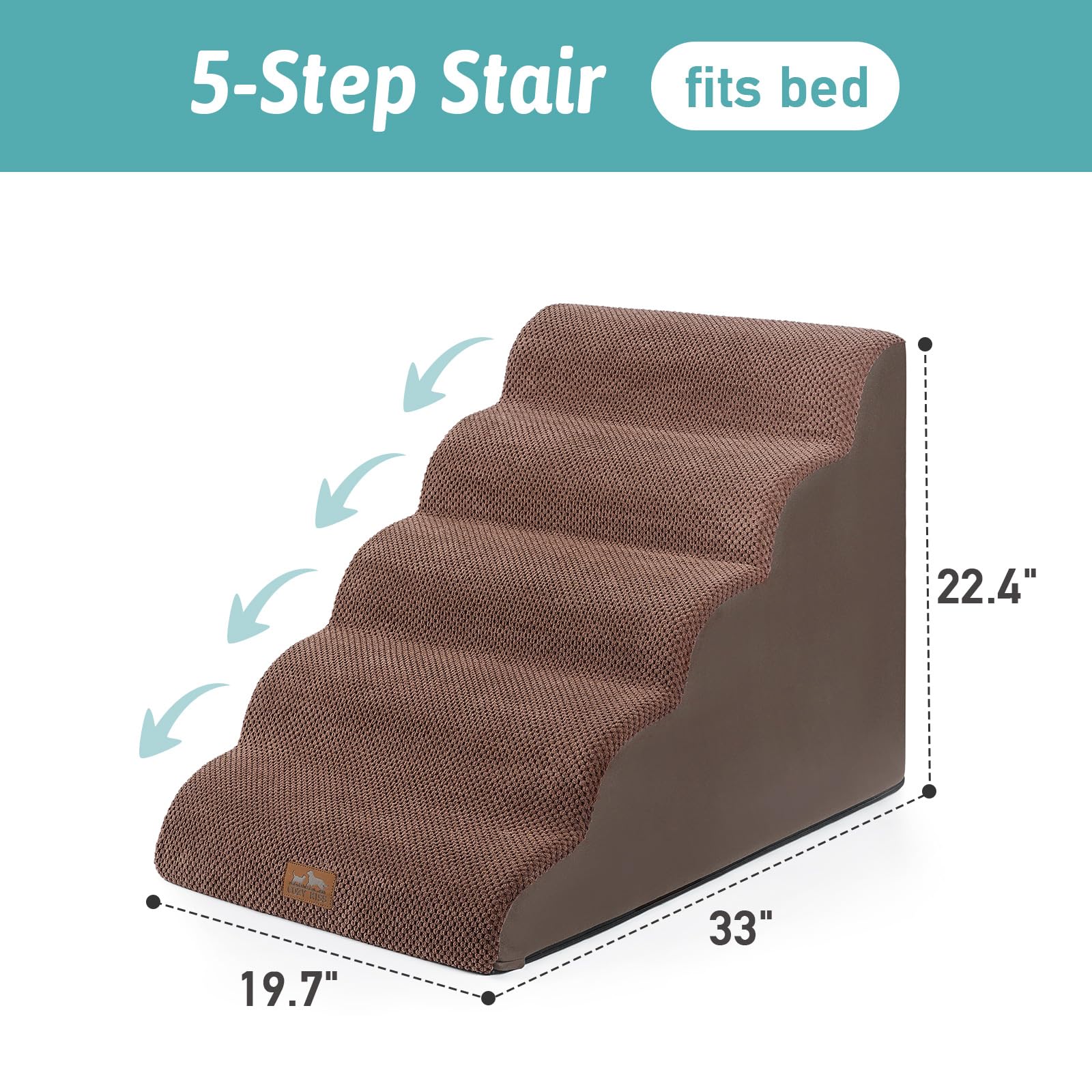 Cozy Kiss Wide Dog Stairs For Large Dogs 19.7'' Width, Dog Step For Small Dog, Puppy Or Cat, Medium Pet Ramp For High Bed Or Car