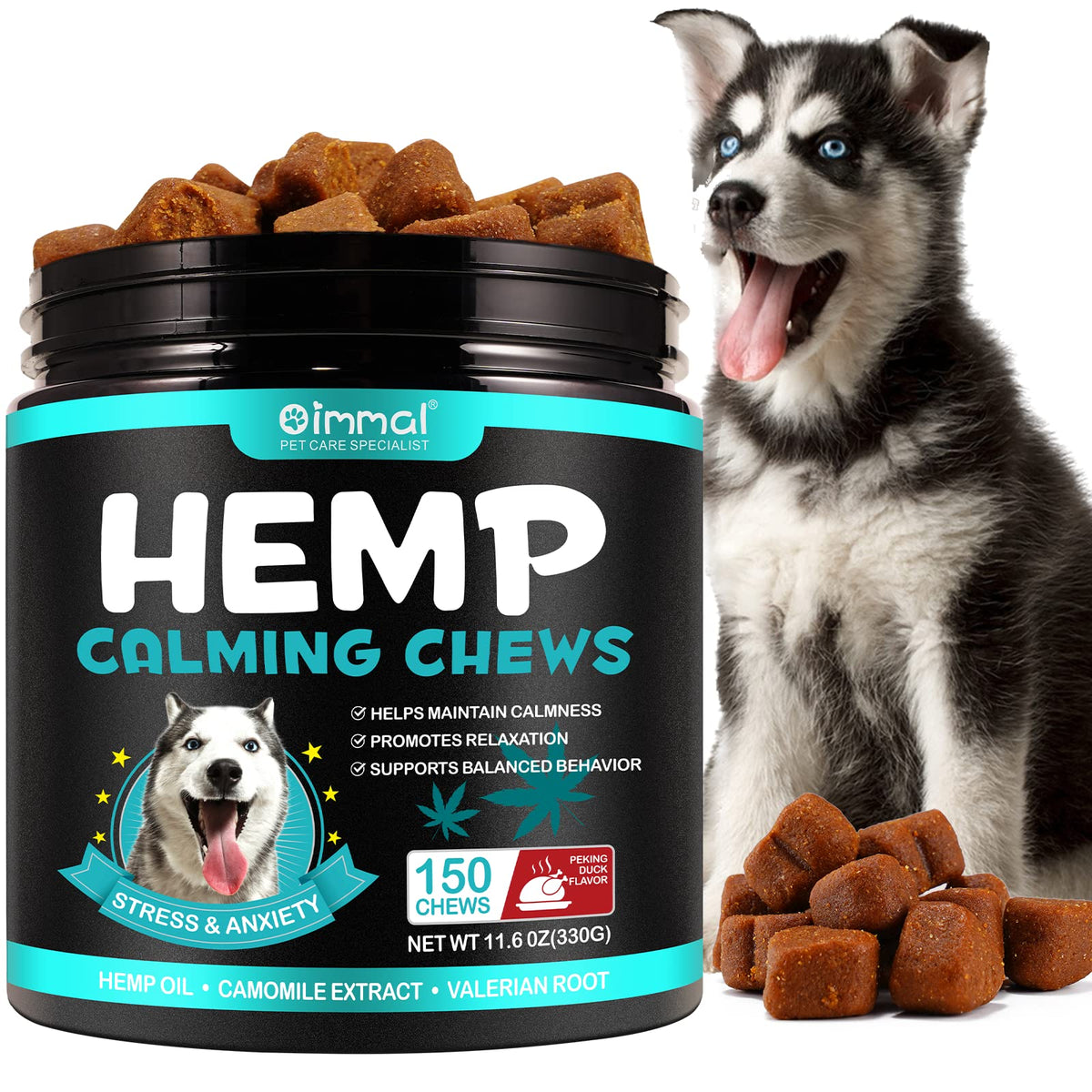 Oimmal Hemp Calming Chews For Dogs, Dog Anxiety Relief Calming Treats, Dog Calming Treats For Separation, Barking, Stress Relief