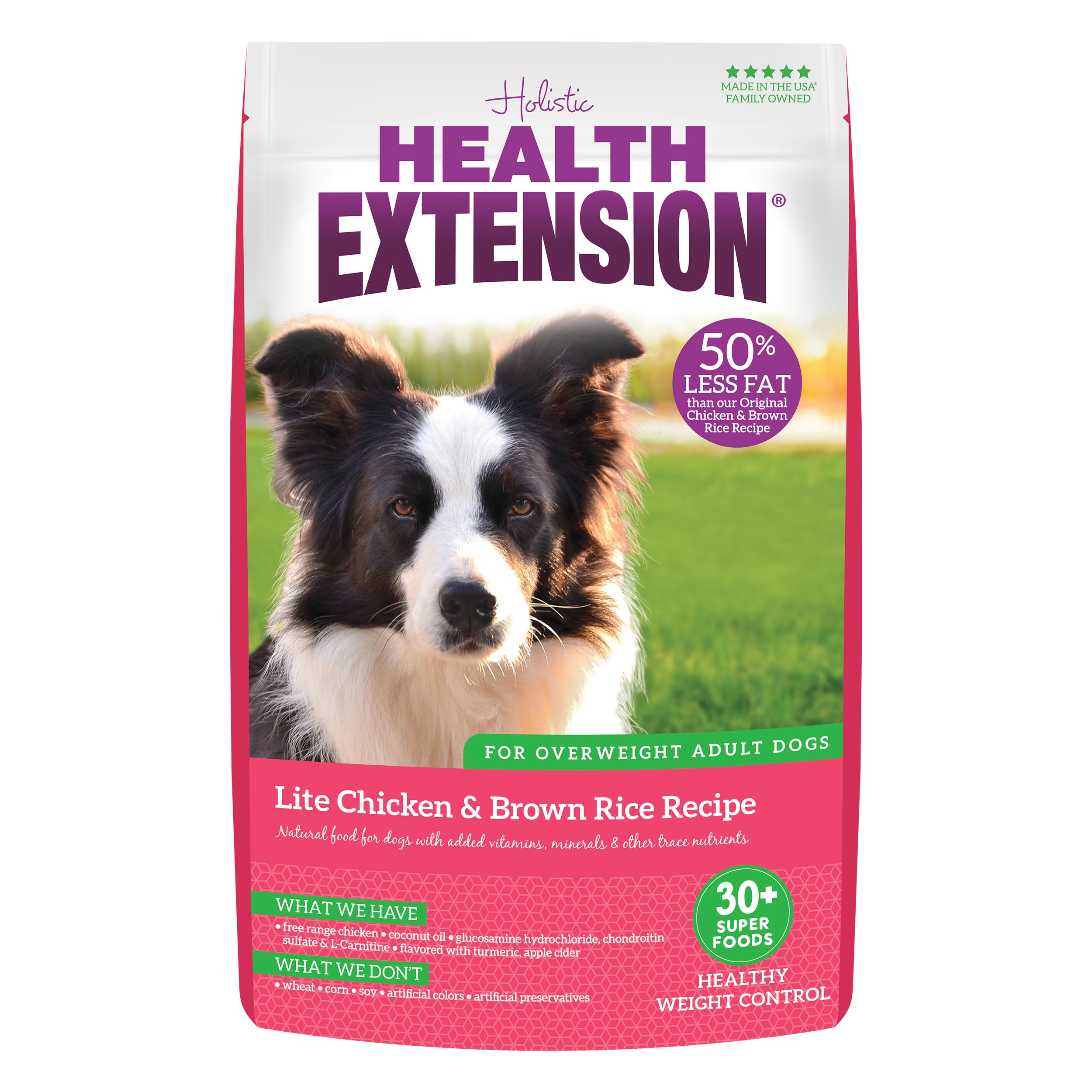 Health Extension Lite Chicken & Brown Rice Dry Dog Food (4 lb / 1.81 kg) - Low-Fat Formula with Glucosamine, Probiotics & Omega 