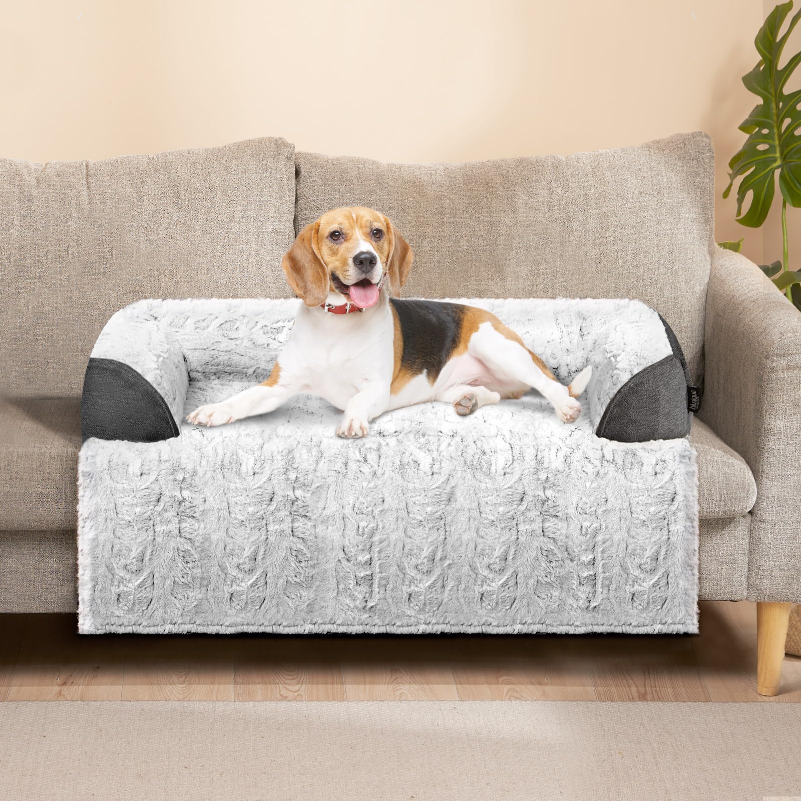 Blunique Calming Dog Bed For Couch, 35 X 31 Inch Removable Couch Cover For Dogs/Cats Washable, Non-Slip Fluffy Plush Dog Sofa Ma