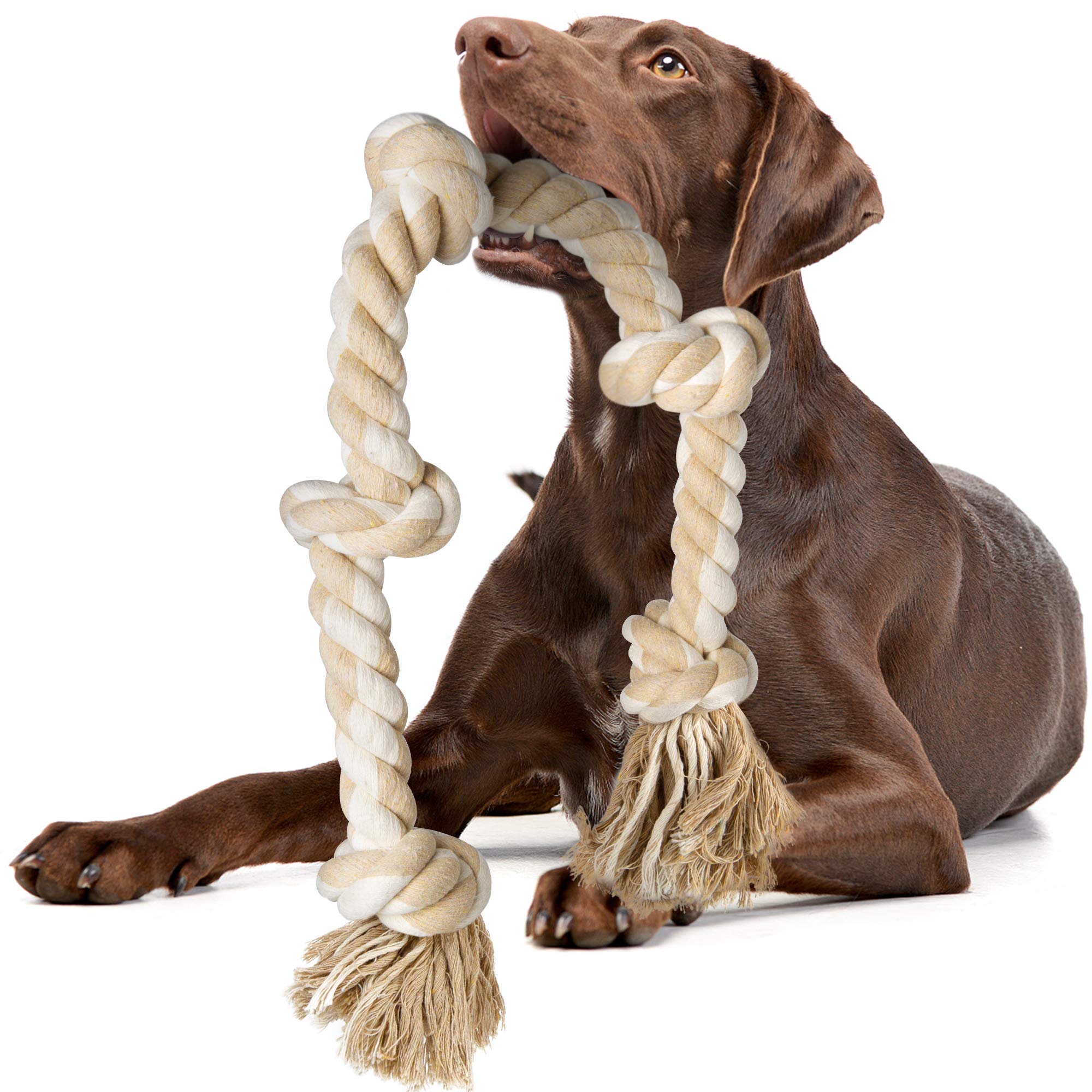 Fida Dog Rope Toys For Large/Medium Aggressive Chewers, Tough Rope Chew Toy, 3 Feet 5 Knots Indestructible Natural Cotton, Tug O