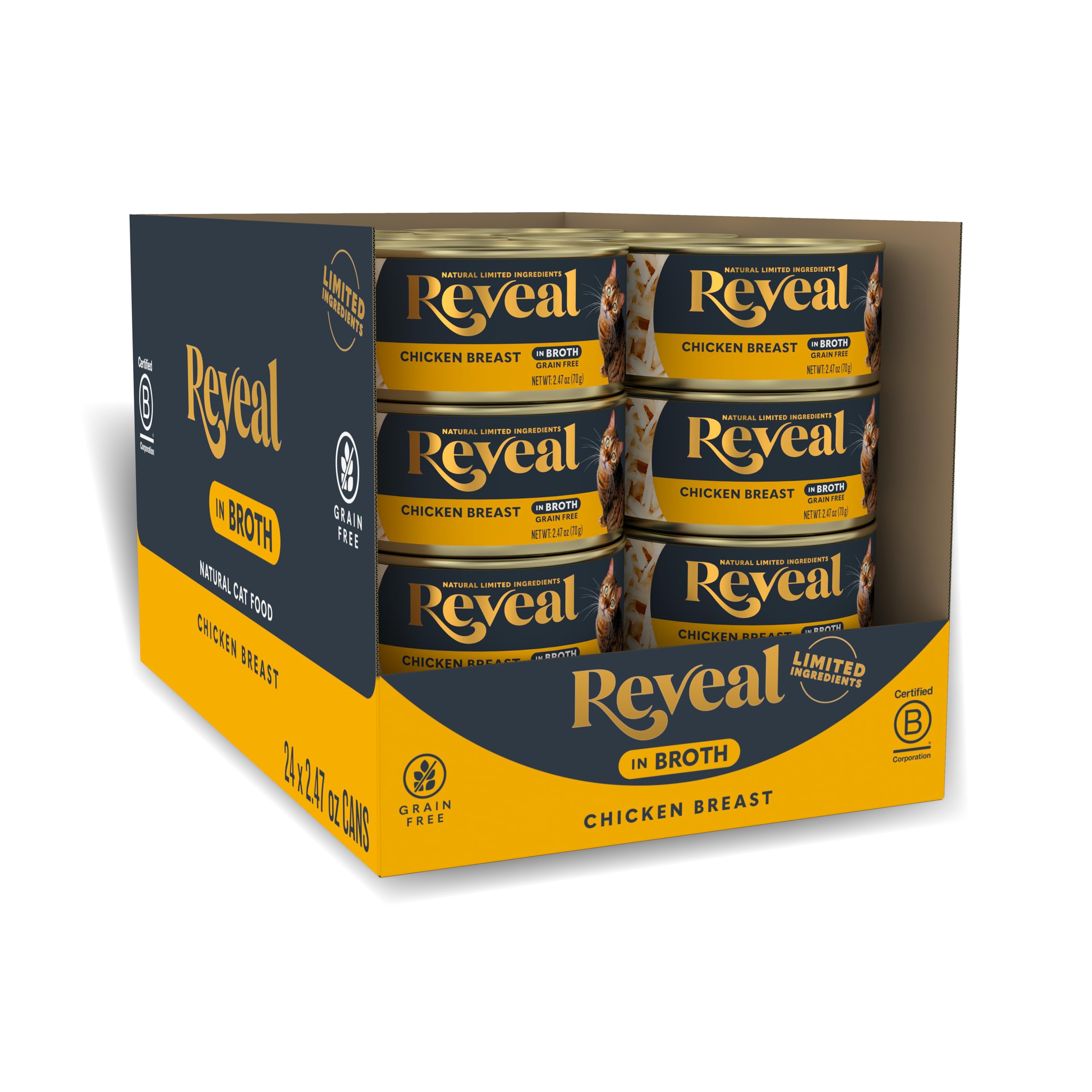Reveal Natural Wet Cat Food, 24 Count, Grain Free, Limited Ingredient Canned Food for Cats, Chicken Breast in Broth, 2.47 oz Can