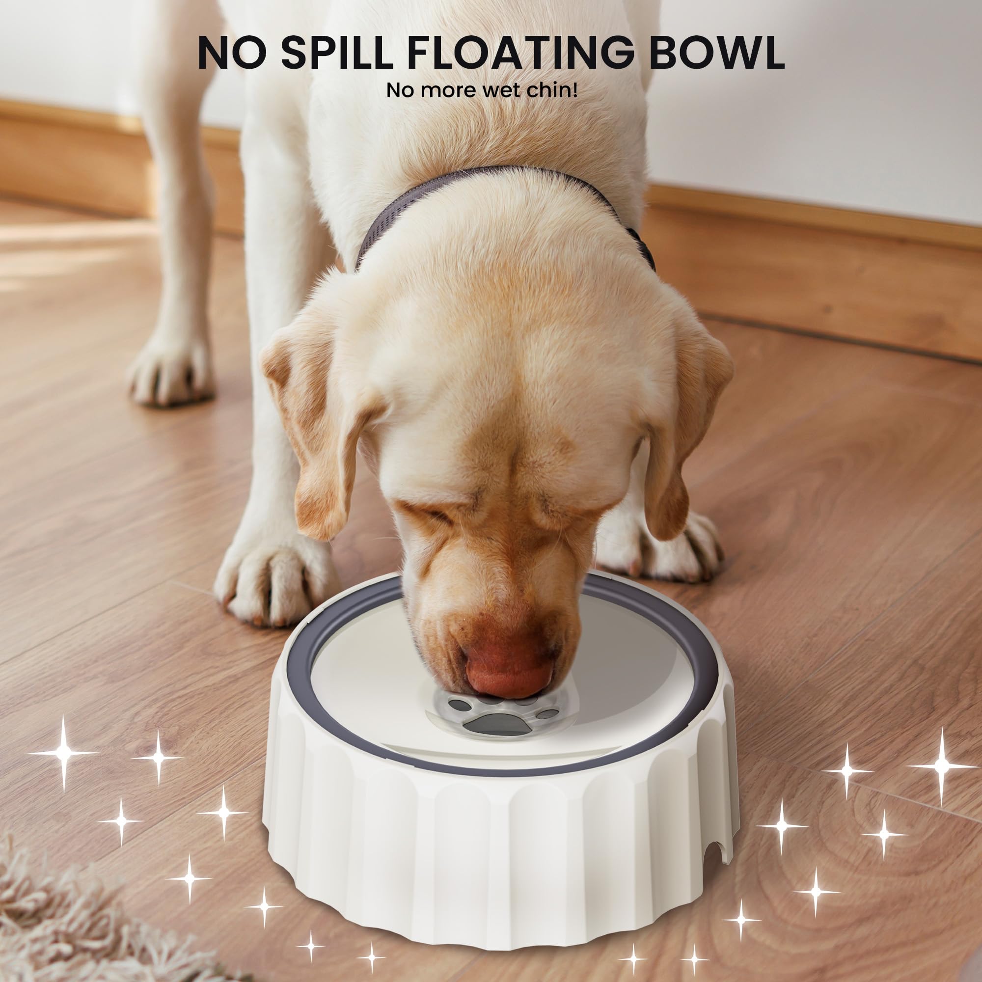 Forwh No Spill Large Capacity 70Oz/2L Non Slip Slow Water Bowl For Dogs And Cats - Beige