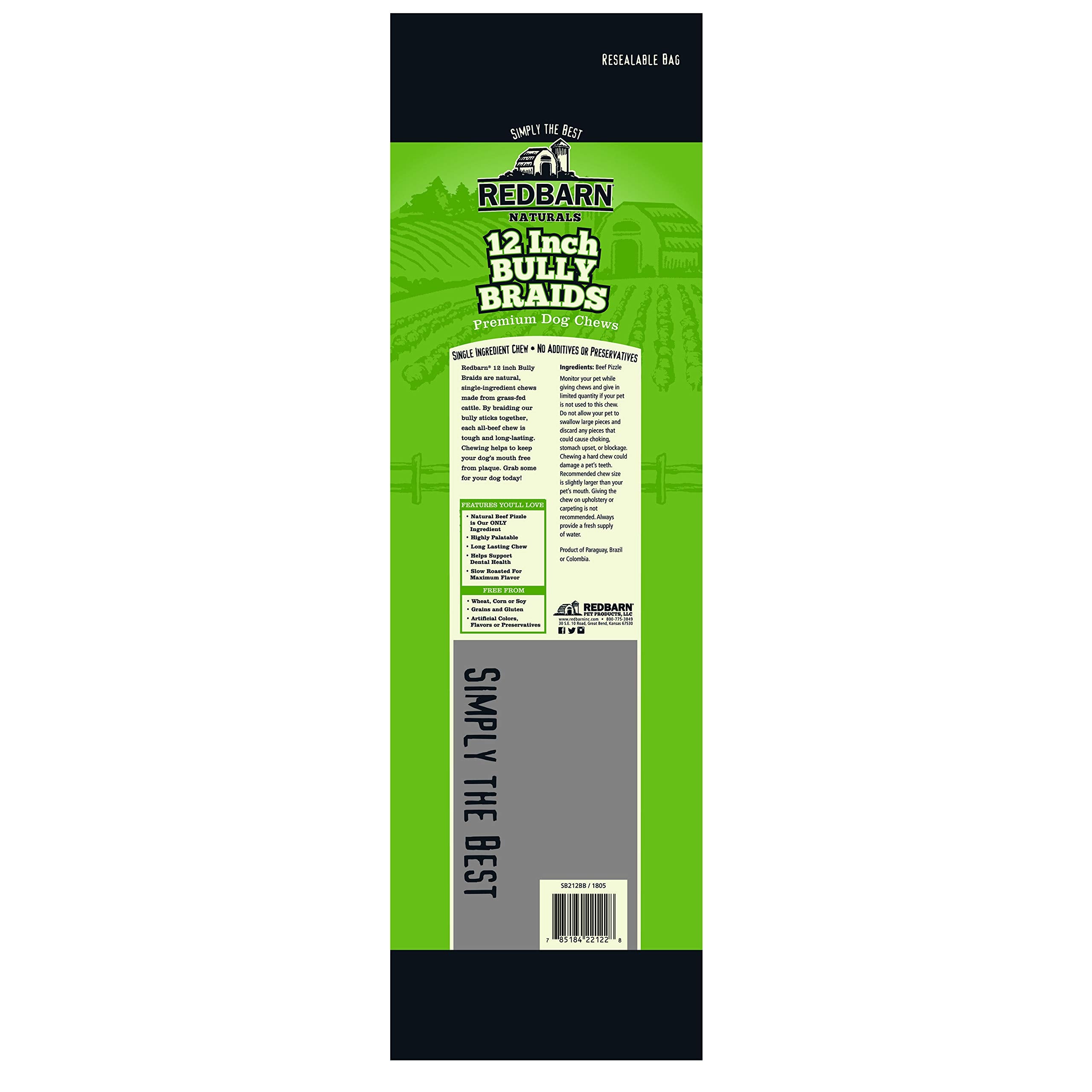 Redbarn 12 Bully Sticks Pet Chew Treat, 2-Count, Pack of 18