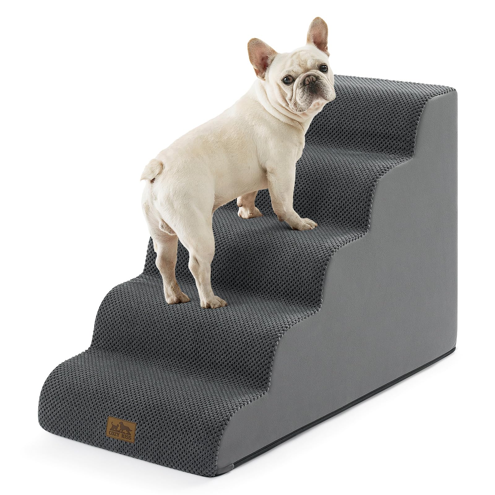 COZY KISS Wide Dog Stairs for Small Dog 22.6 H, Curved Pet Step for Puppy, Older Cat, Curved Ramp for High Bed or Car, Ladder wi