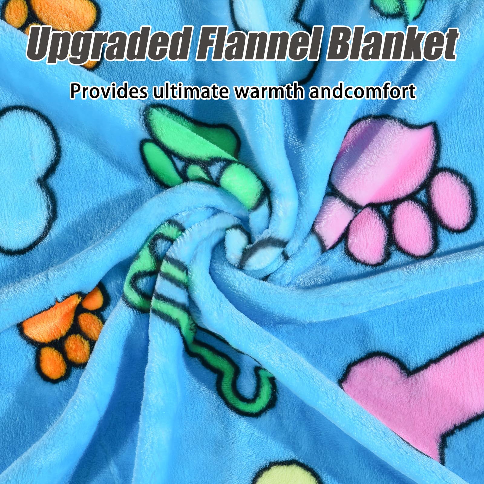 Soft Fuzzy Dog Blankets, 3 Pack - Large, Medium, Cat - Comfort Flannel, Reversible Print, 41 X 31 Inch, Blue