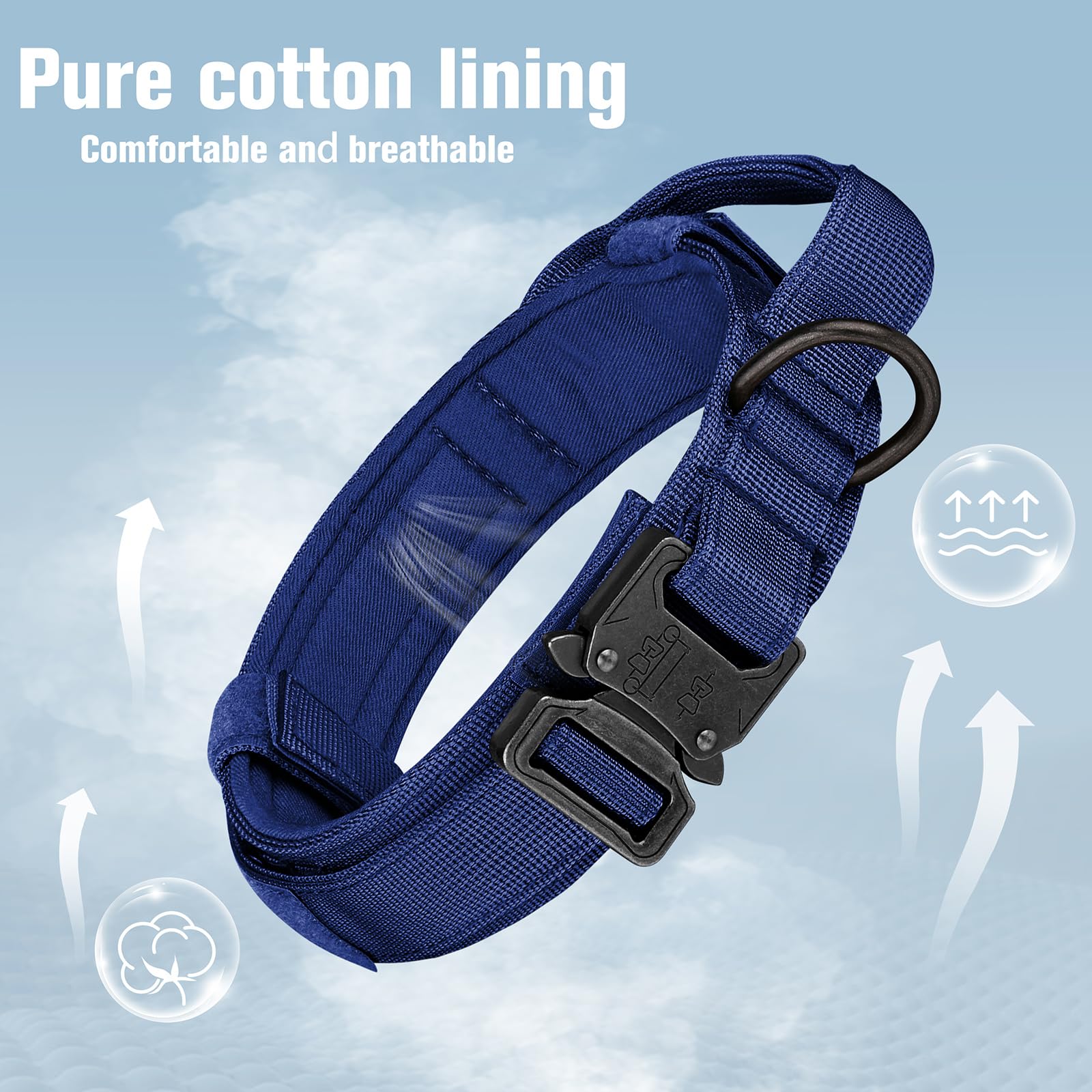 Hydeme Tactical Dog Collar Adjustable Nylon Collar With Control Handle And Heavy Metal Buckle For Medium And Large Dogs, With Pa