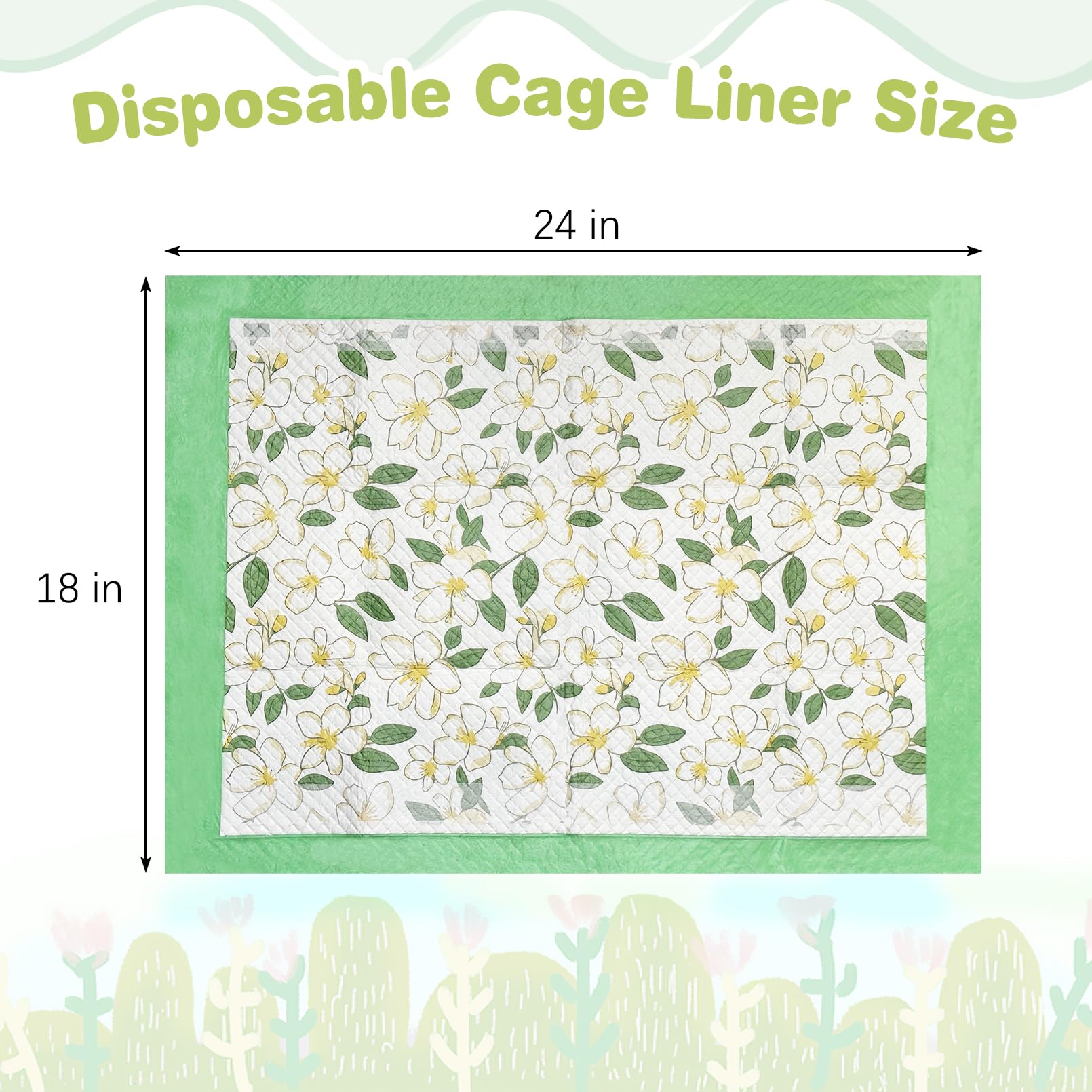 Fhiny 50 PCS Disposable Guinea Pig Cage Liner, 18'' x 24'' Super Absorbent Rabbit Pee Pads Odor Control Small Pet Cage Bedding A