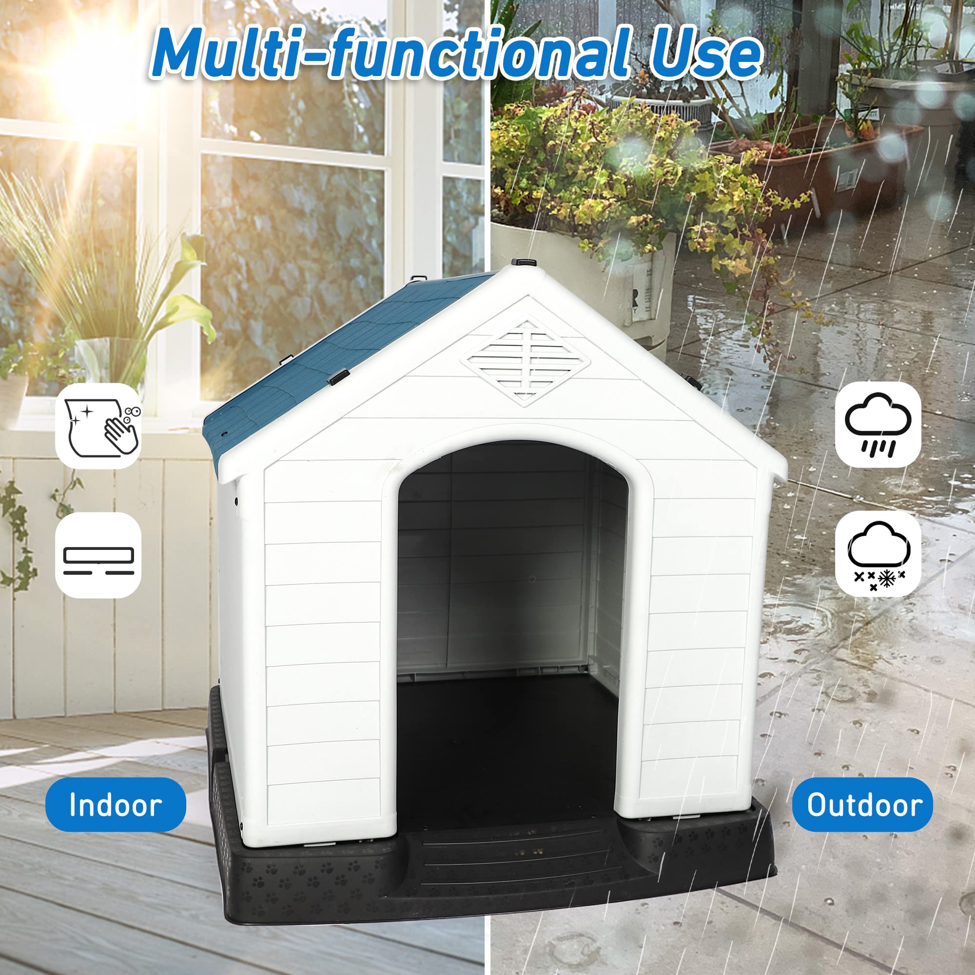 Luckyermore Large Dog House Outdoor Indoor Pet Dog Puppy Shelter Crate Plastic Weather-Resistant Cage, Large