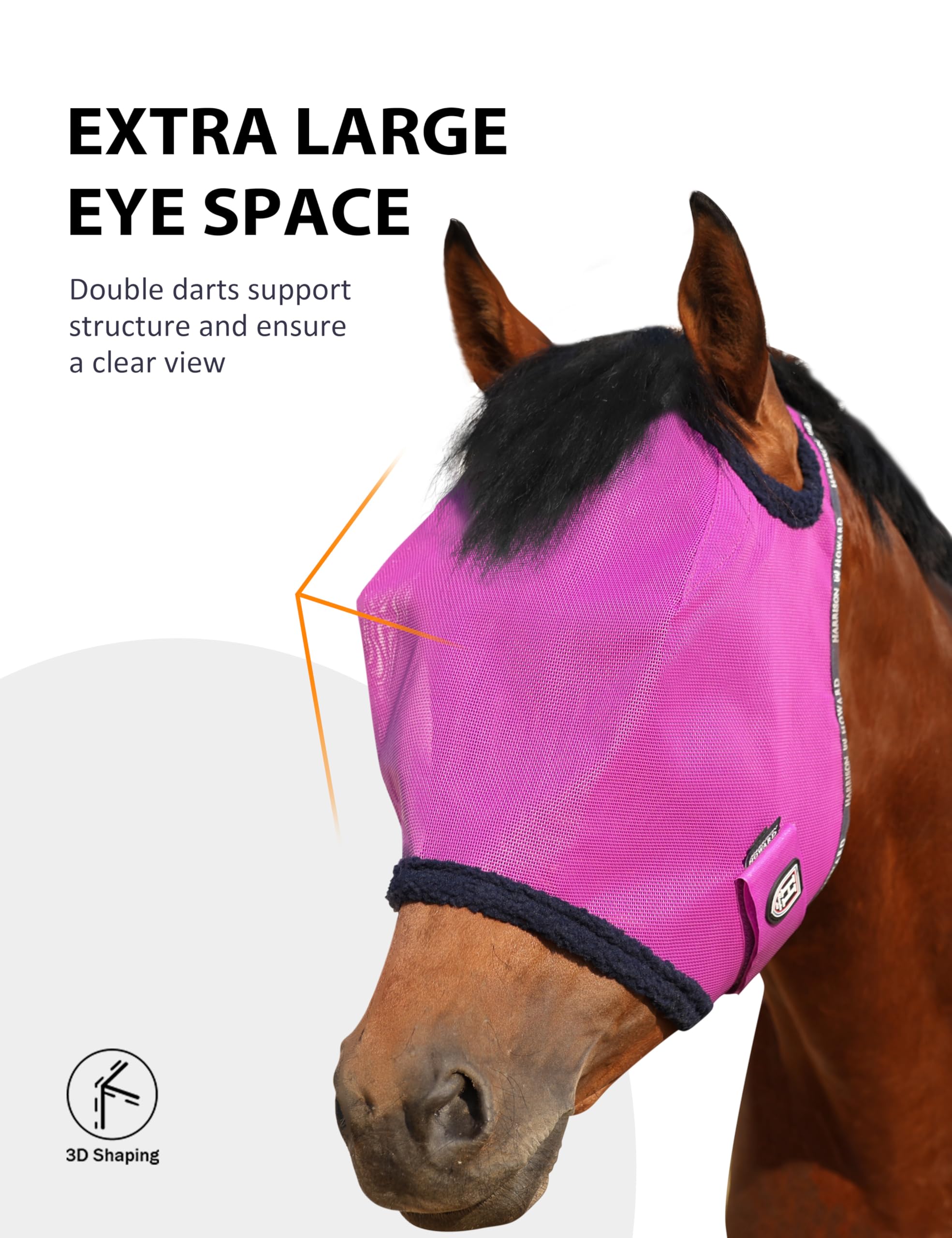 Harrison Howard All Round Mesh Horse Fly Mask UV Protective with Fleece Padded Edging Purple L