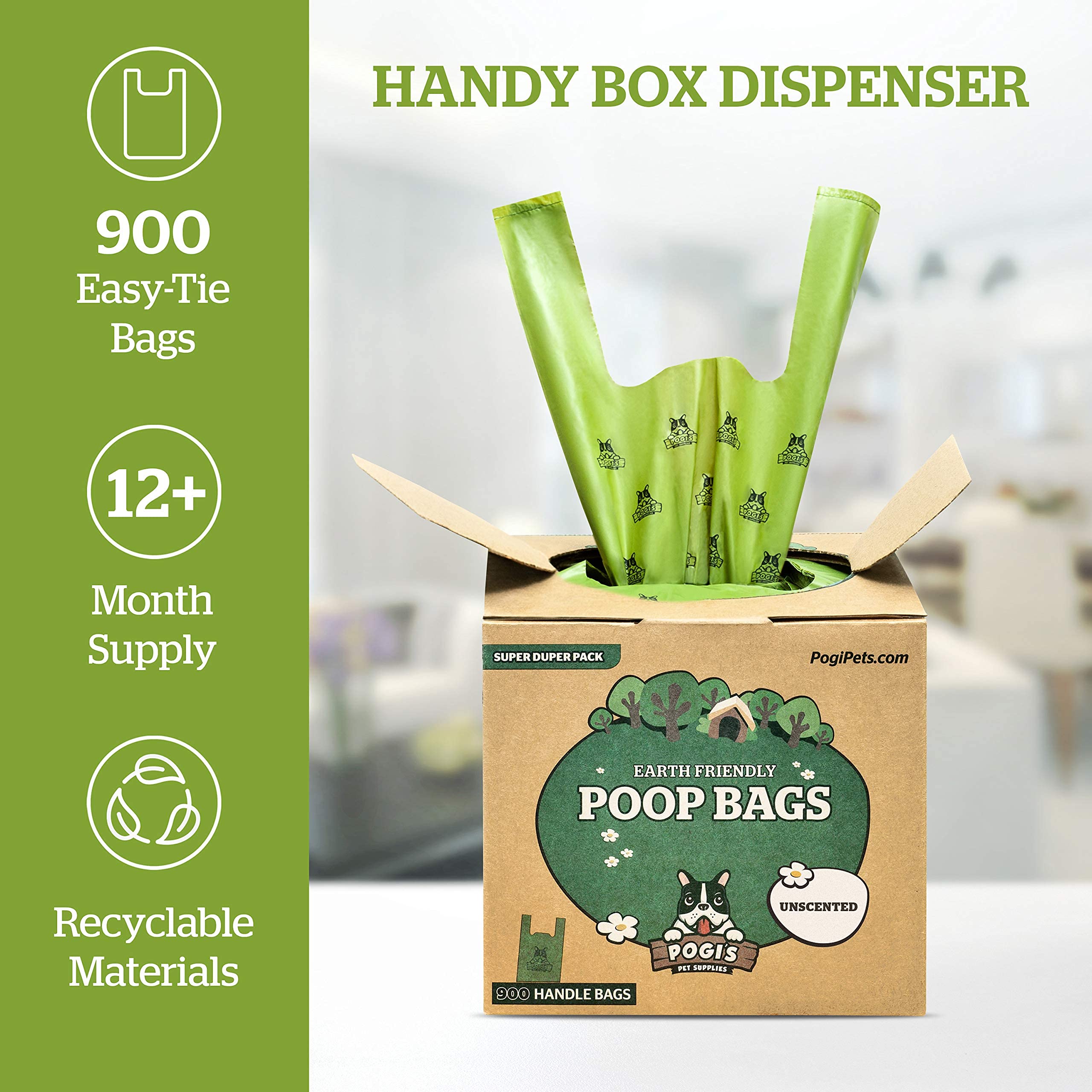 Pogi'S Dog Poop Bags With Handles Bulk - 900 Unscented Doggy Poop Bags With Easy-Tie Handles - Leak-Proof, Ultra Thick Poop Bags For Dogs, Cat Poop Bags