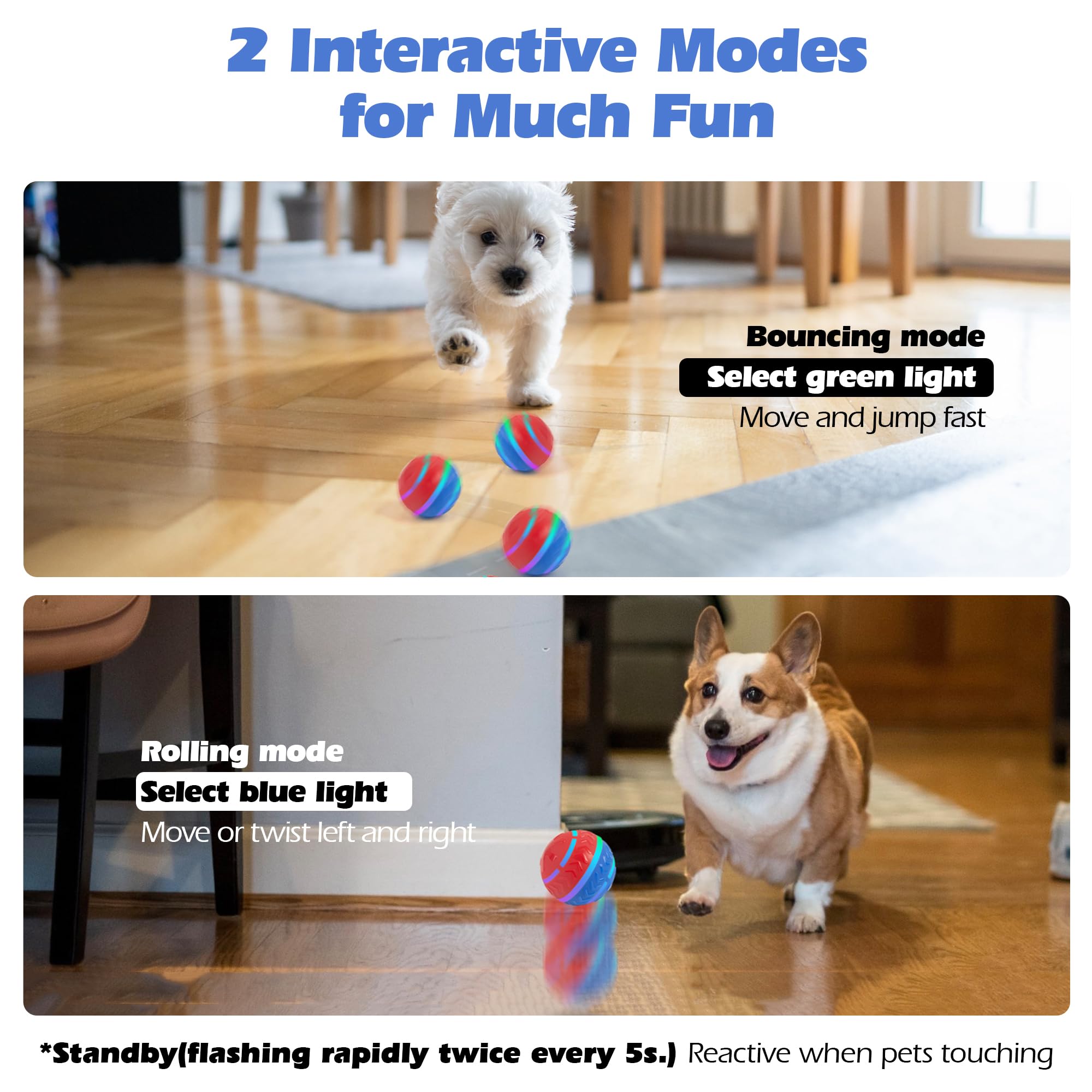 Pet Prime Interactive Dog Toy Ball, Durable 2 Modes Motion Active Rolling Ball For Dogs, Usb Rechargeable Automatic Self Moving