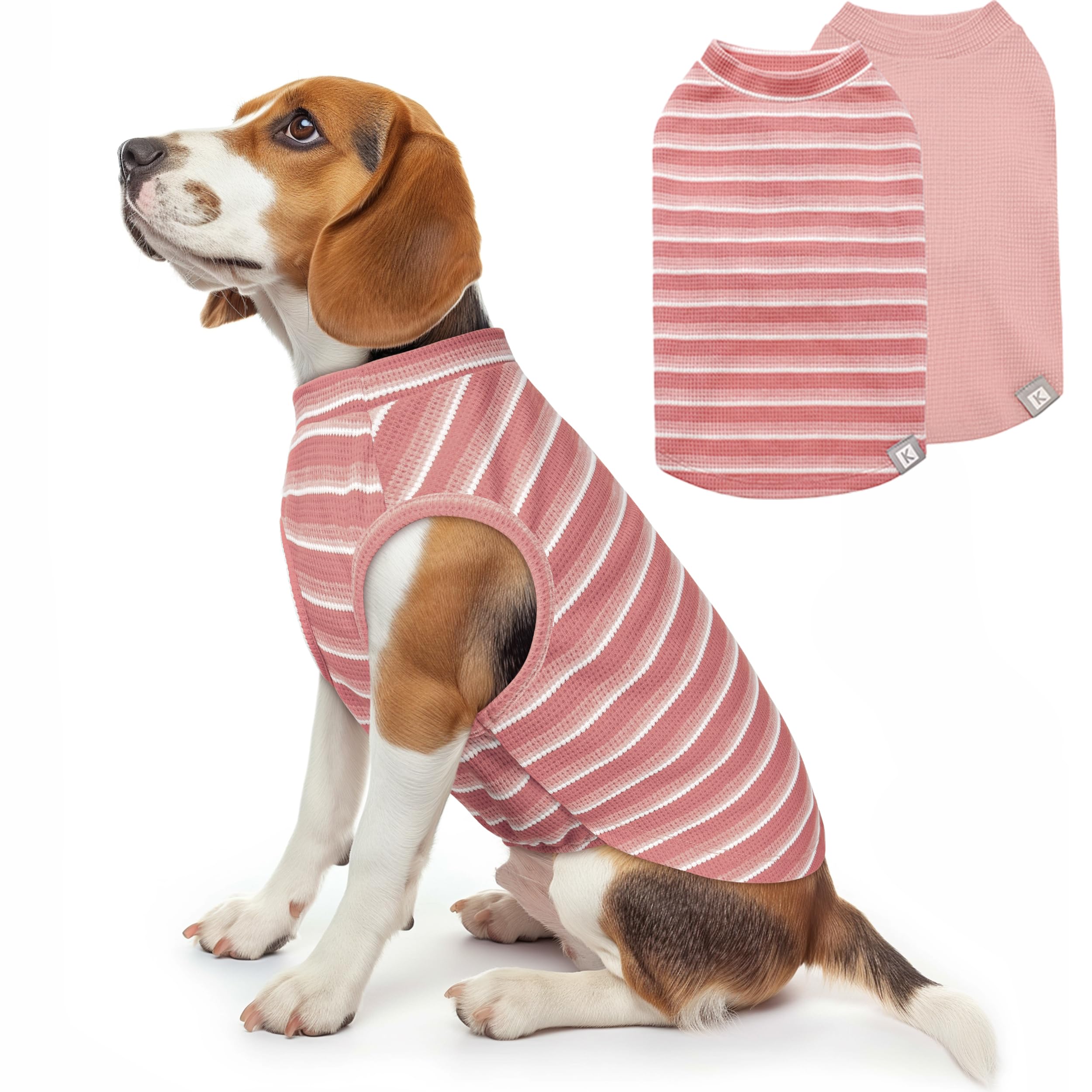 Kyeese 2Pack Waffle Dog Shirts Stretchy T-Shirts Lightweight Tank Top Sleeveless Striped Vest Breathable Pet Tee, Xx-Large, Pink