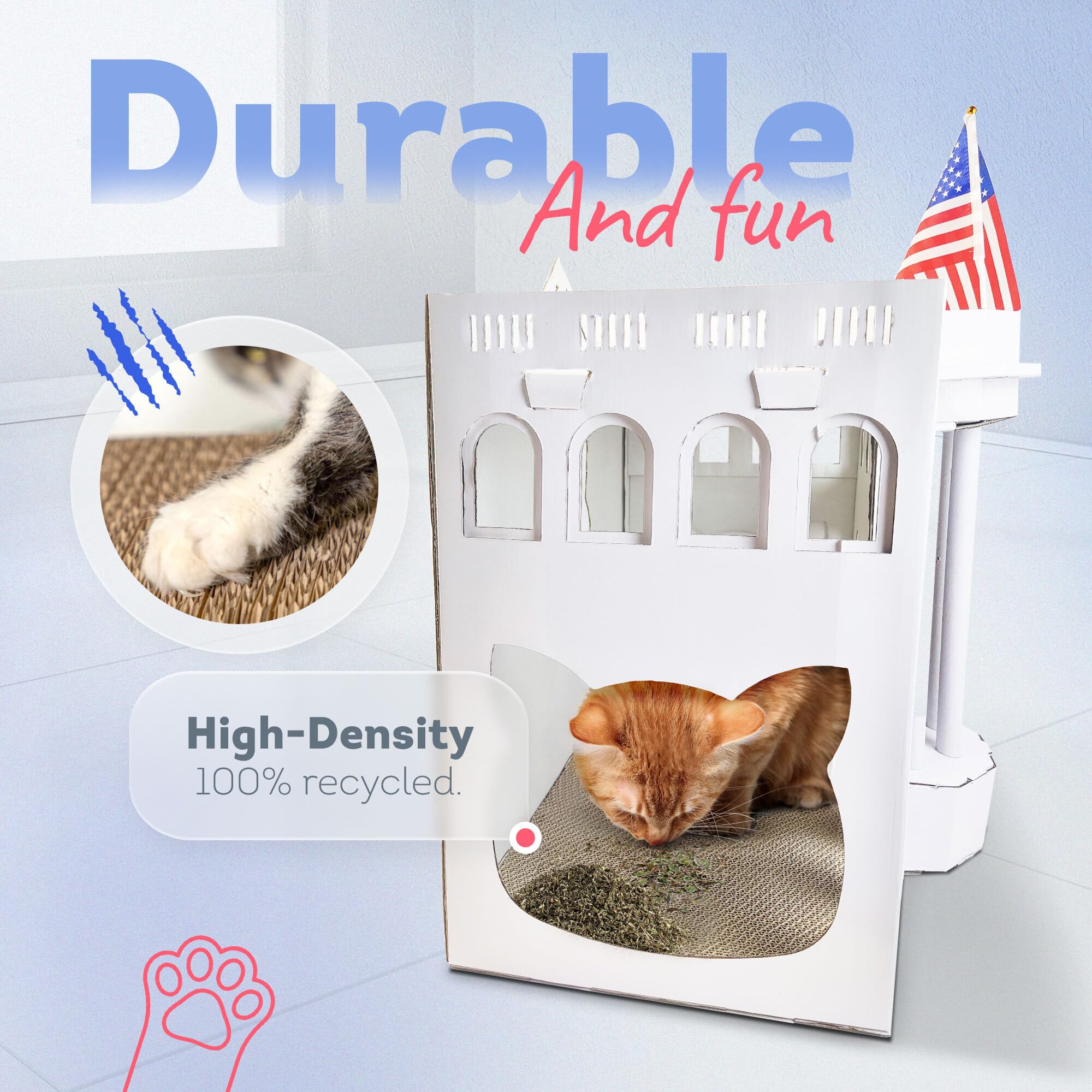 White Cardboard Cat Houses For Indoor Cats, 2 Cat Scratching Mat & Nips Organic - Cat House Cardboard - Cat Scratcher Box - Casa