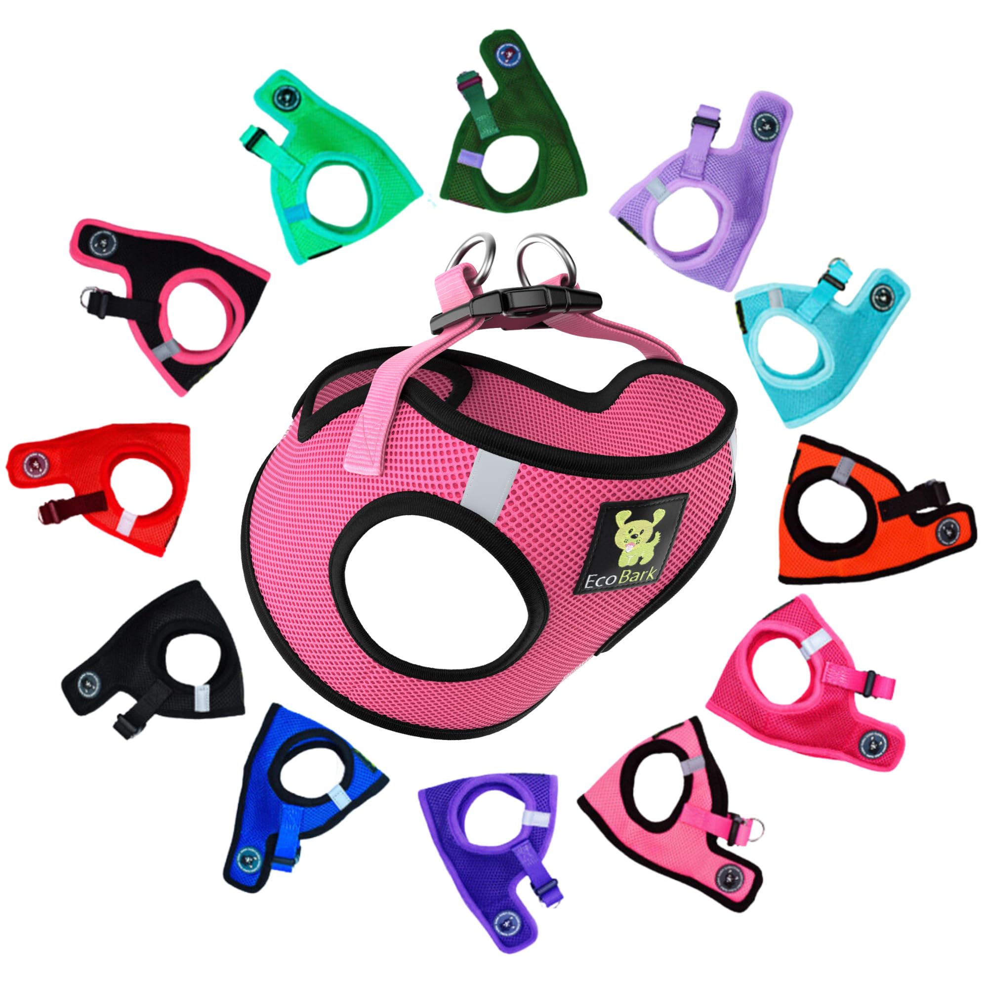 Ecobark Step In Dog Harness - Eco-Friendly Small & Medium Breed Dog Harnesses - Reflective And Adjustable Mini Body Halter Vest - Soft Mesh Toy Breed Harness (Bubblegum Pink, Medium)